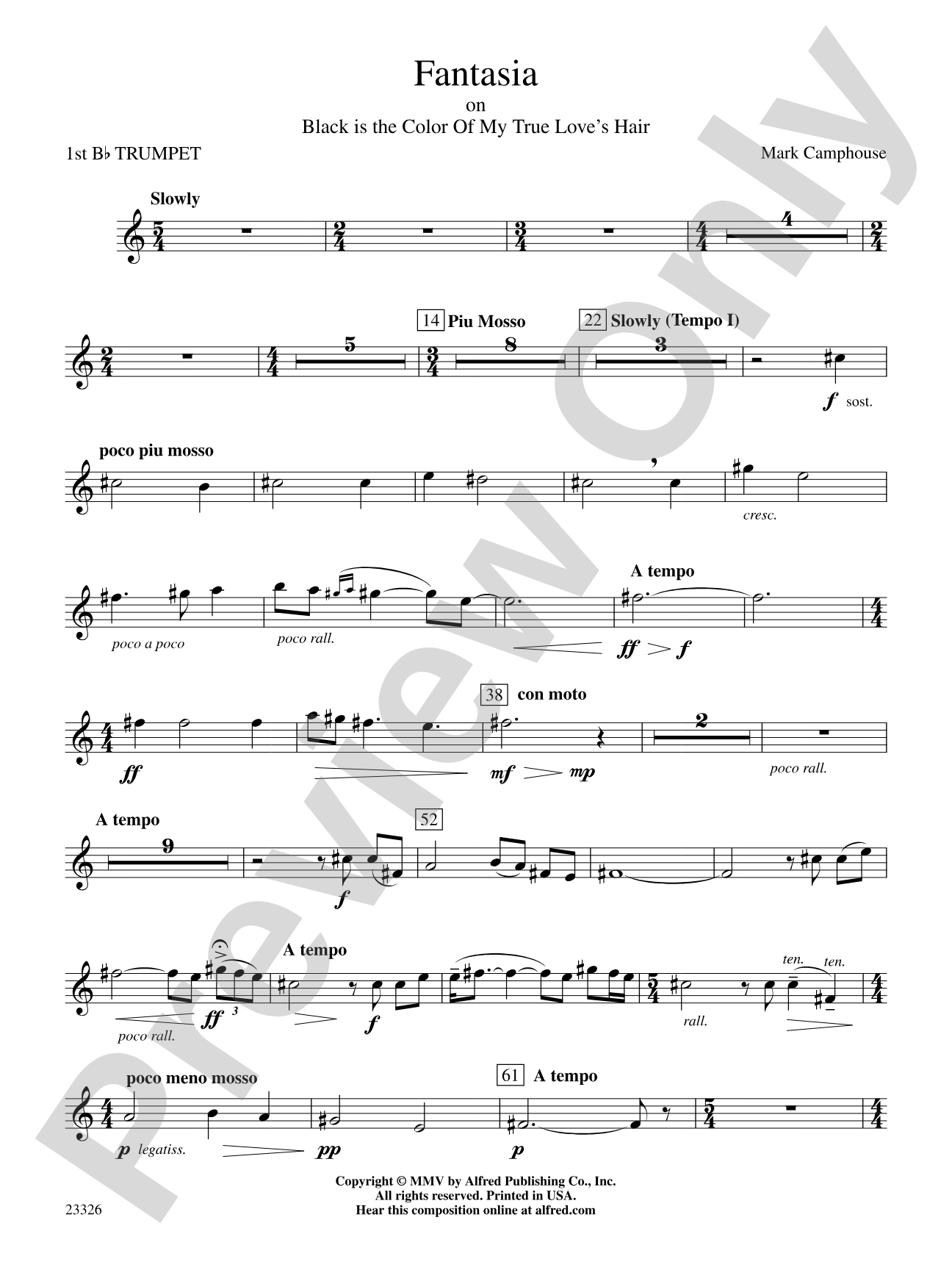 Fantasia (on "Black Is the Color of My True Love's Hair"): 1st B-flat Trumpet