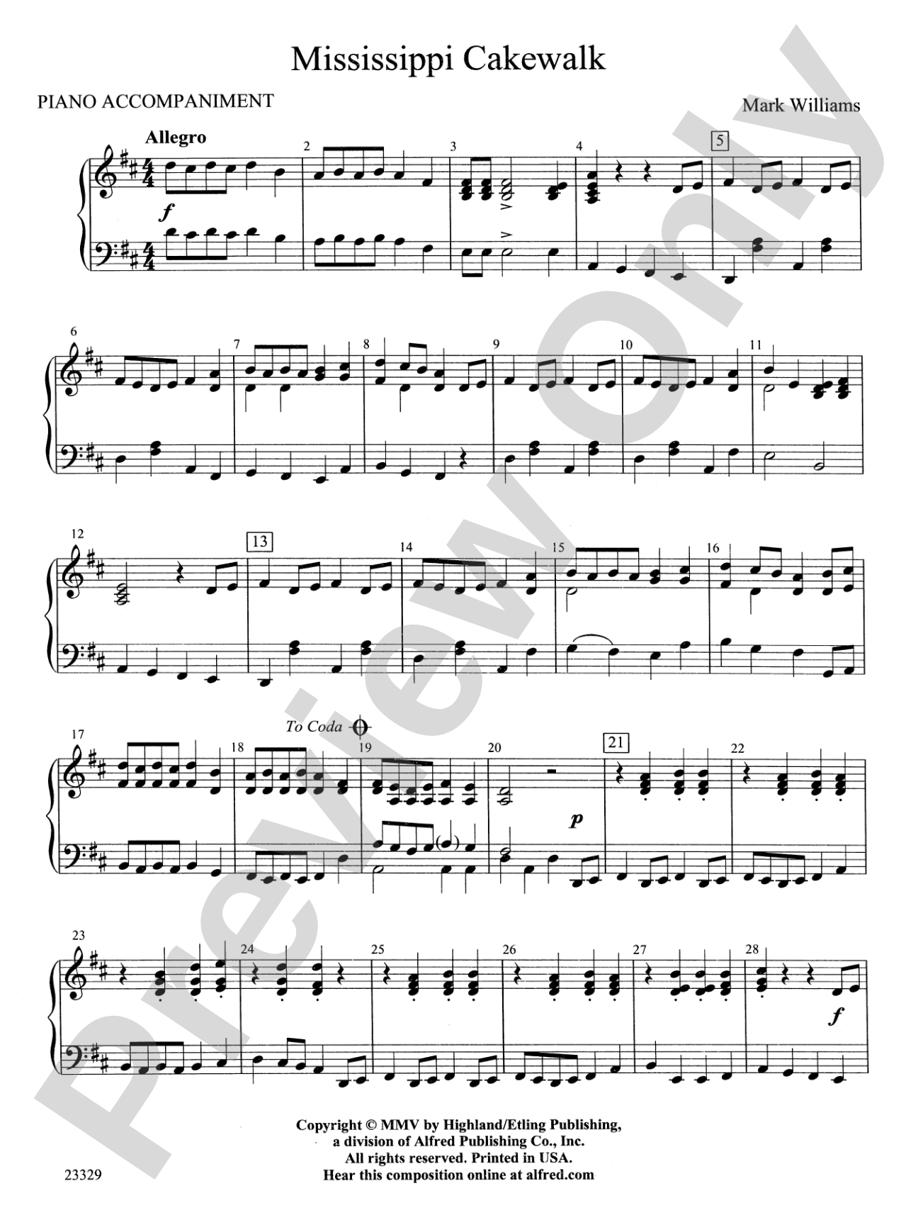 Mississippi Cakewalk: Piano Accompaniment