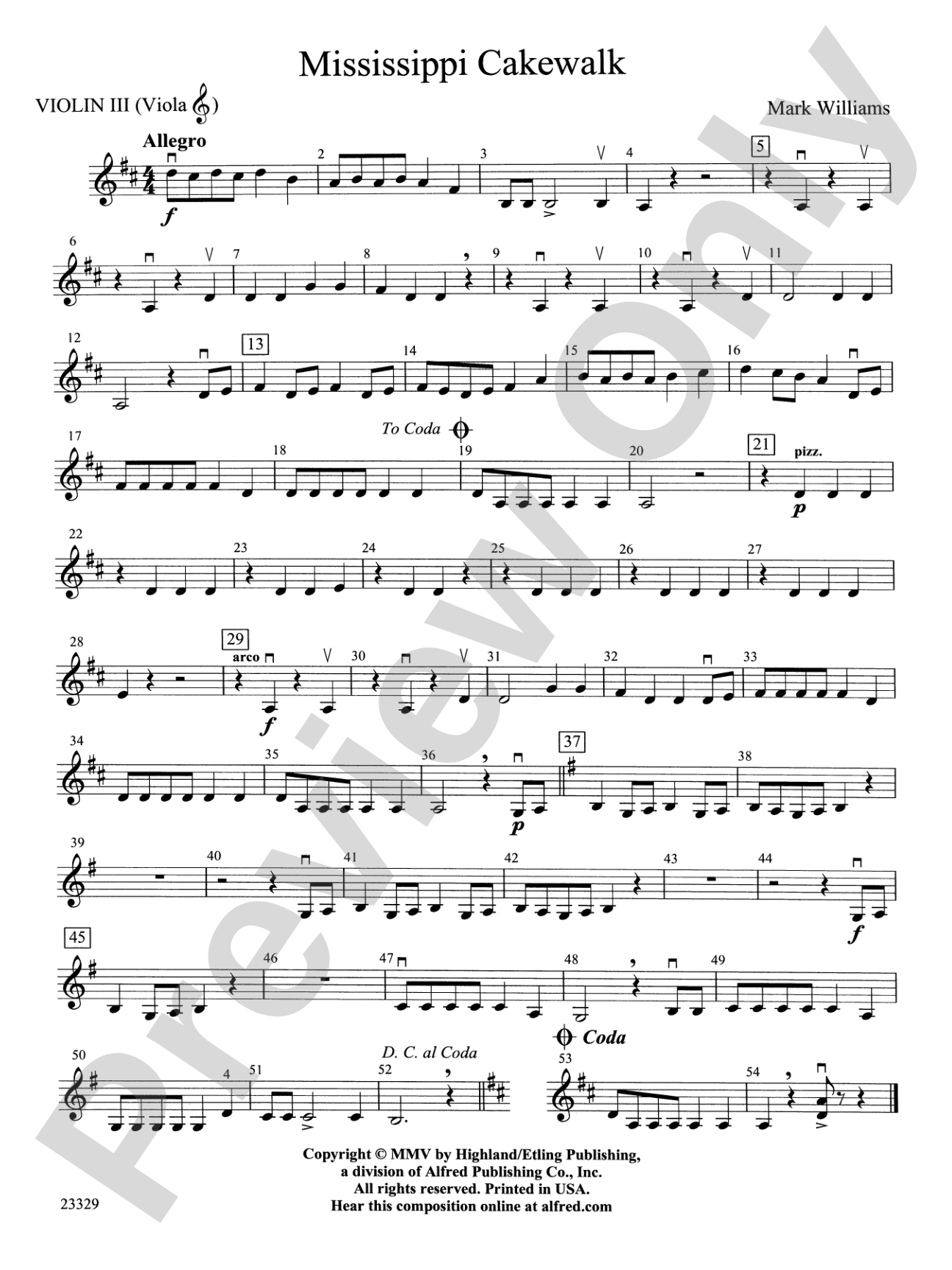 Mississippi Cakewalk: 3rd Violin (Viola [TC])