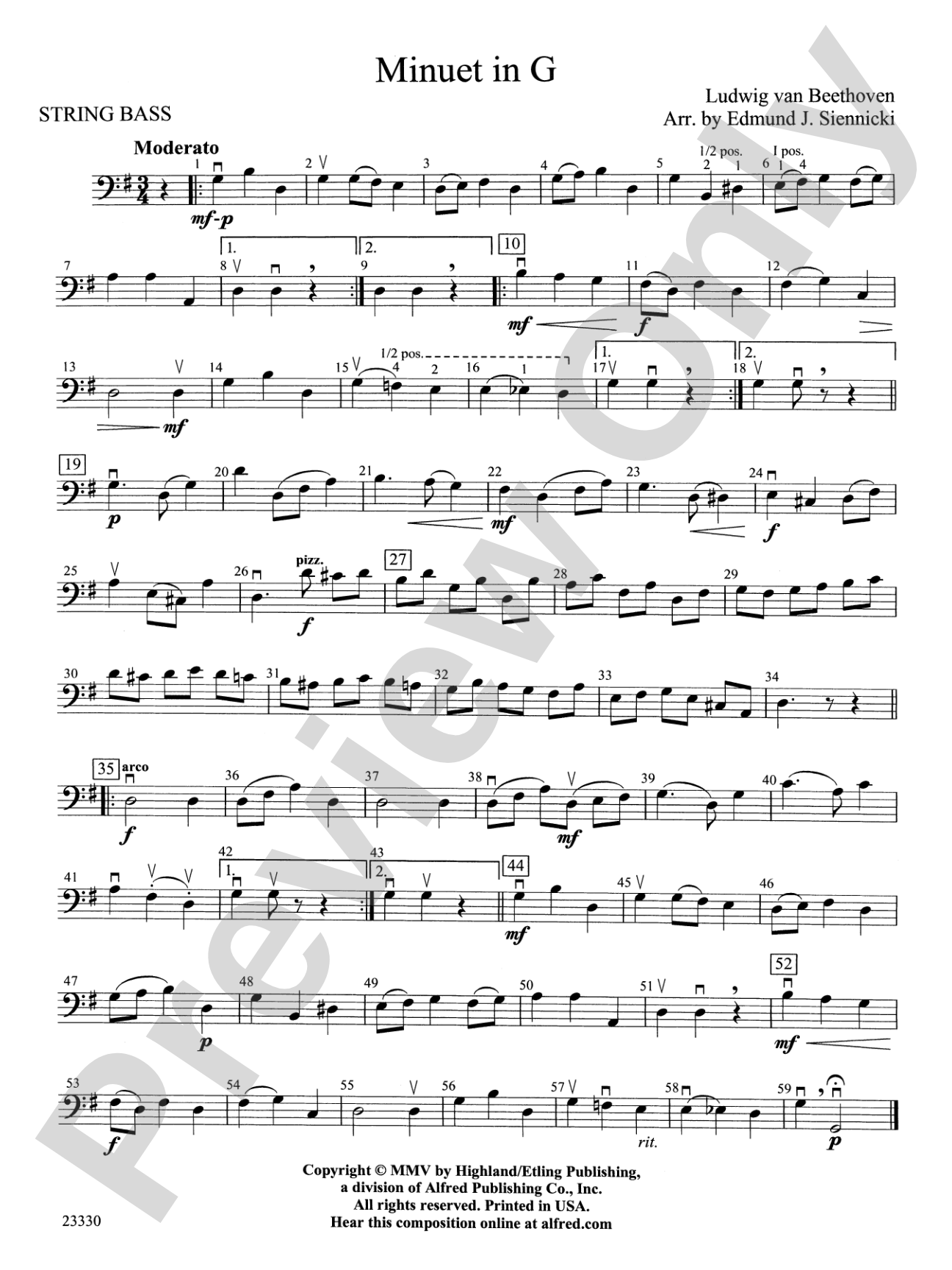 Minuet in G: String Bass