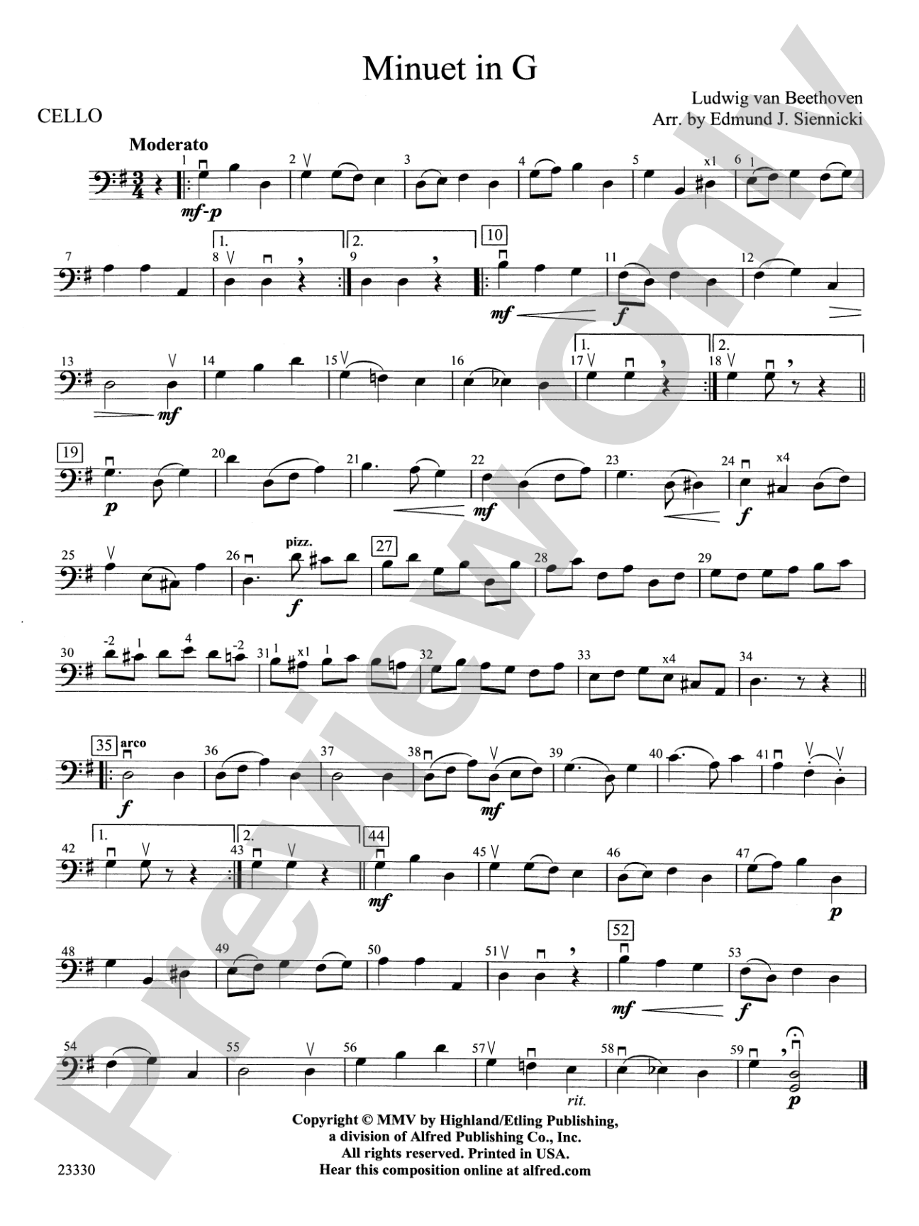 Minuet in G: Cello