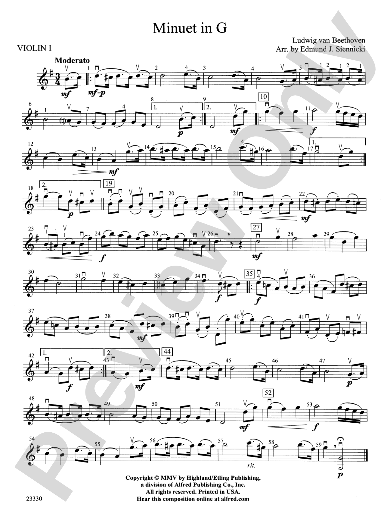 Minuet in G: 1st Violin