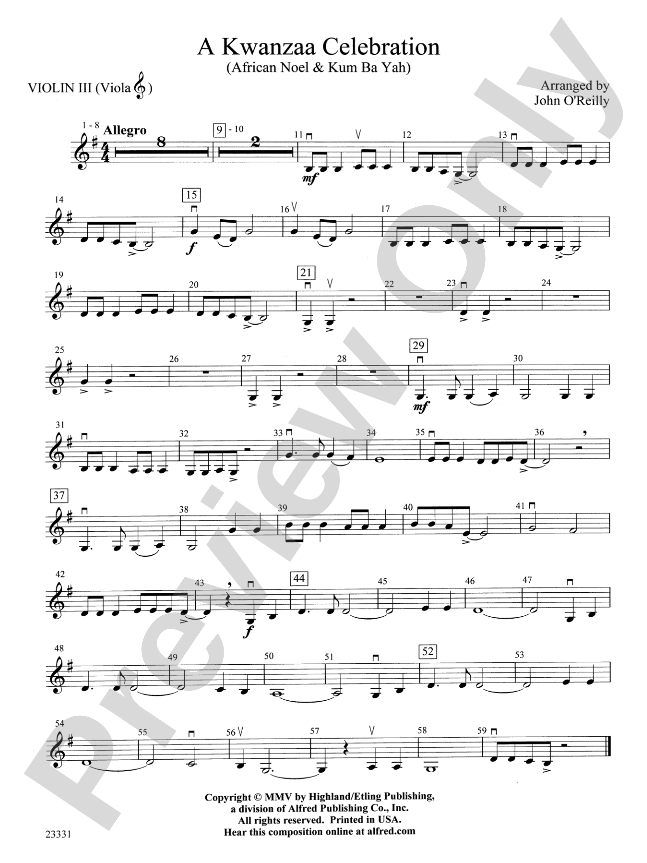 A Kwanzaa Celebration: 3rd Violin (Viola [TC])