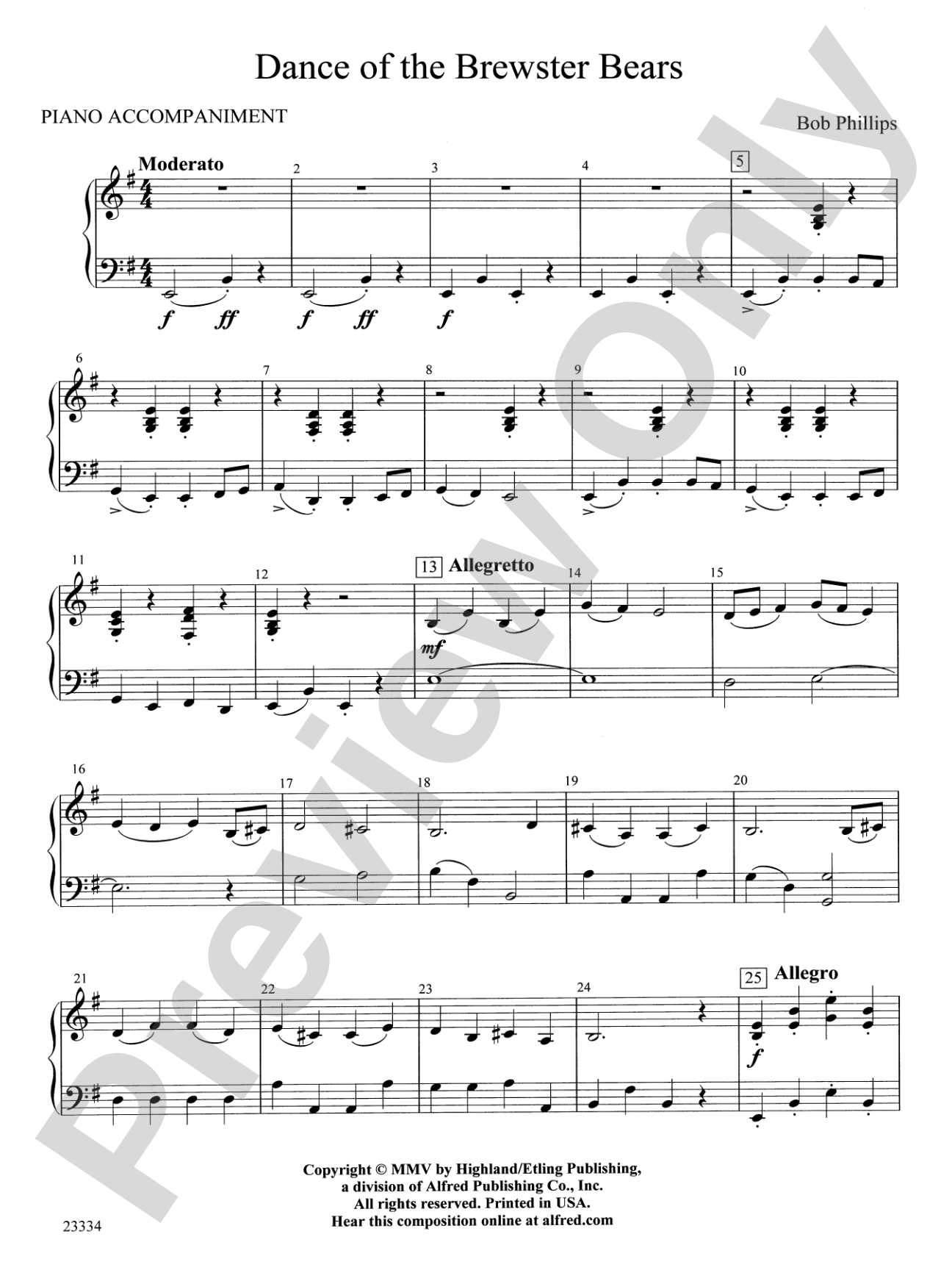 Dance of the Brewster Bears: Piano Accompaniment