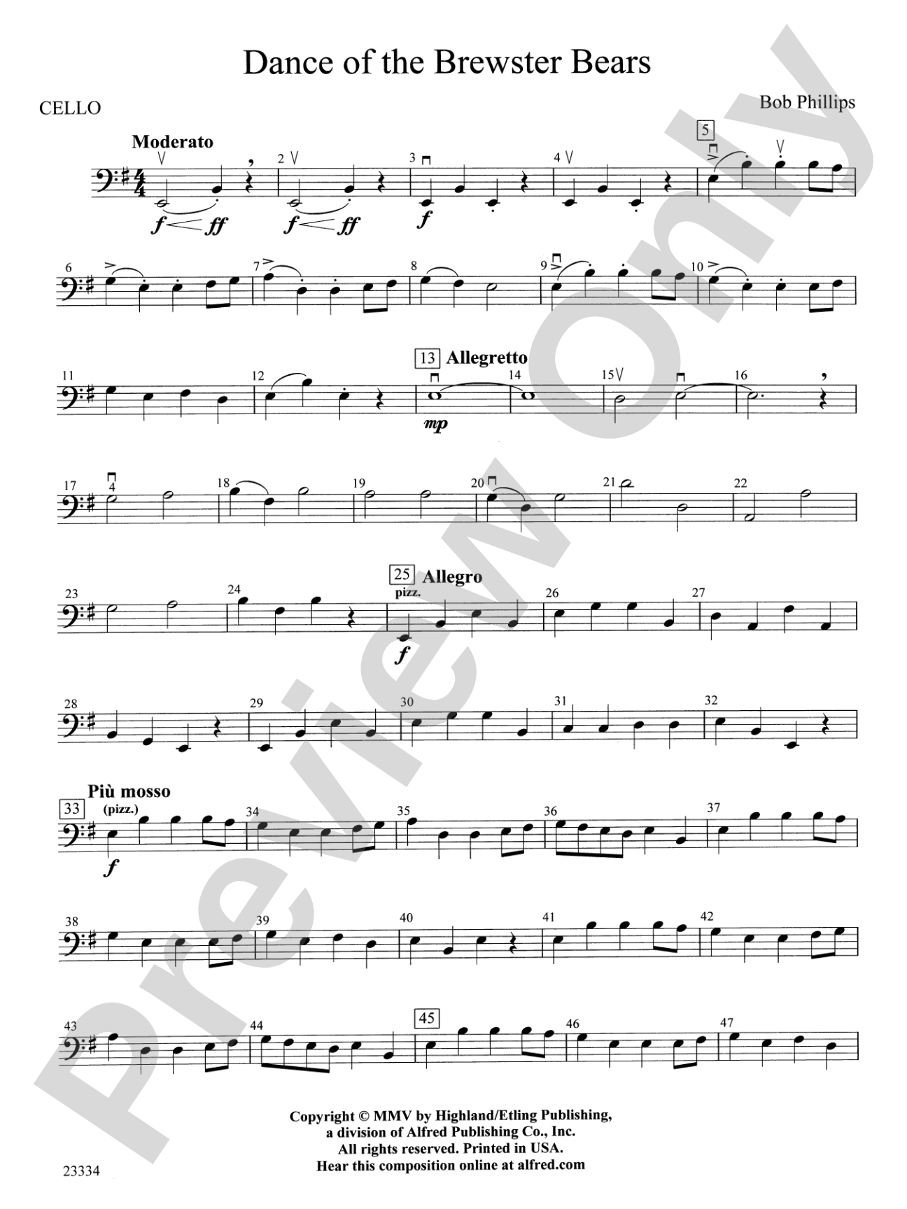 Dance of the Brewster Bears: Cello