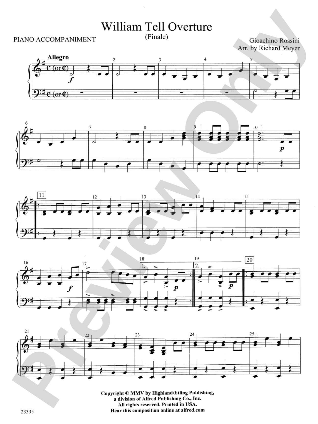 William Tell Overture: Piano Accompaniment