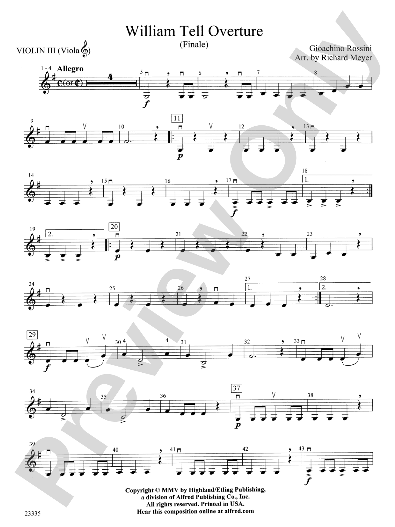 William Tell Overture: 3rd Violin (Viola [TC])