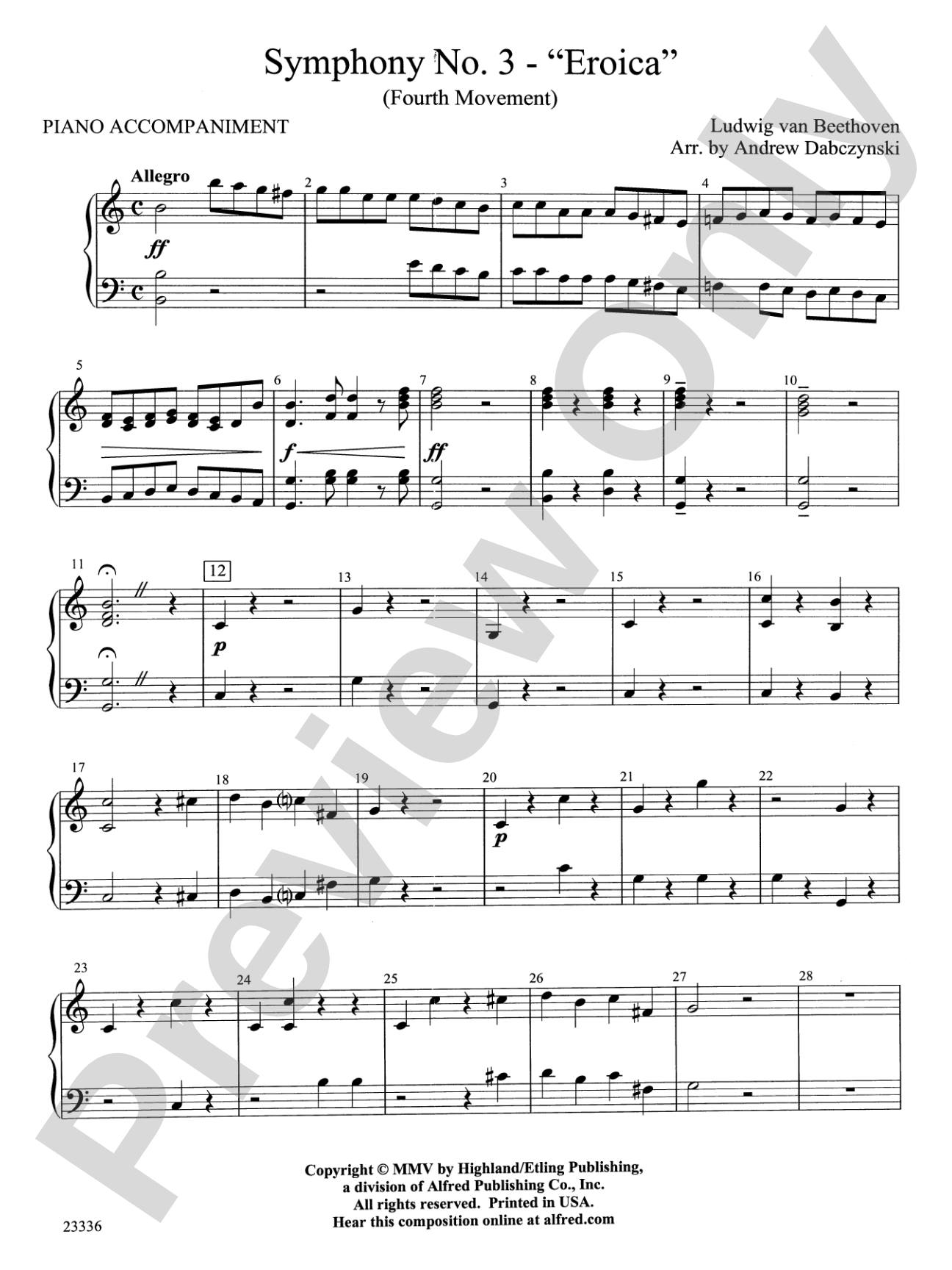 Symphony No. 3 - Eroica (4th Movement): Piano Accompaniment