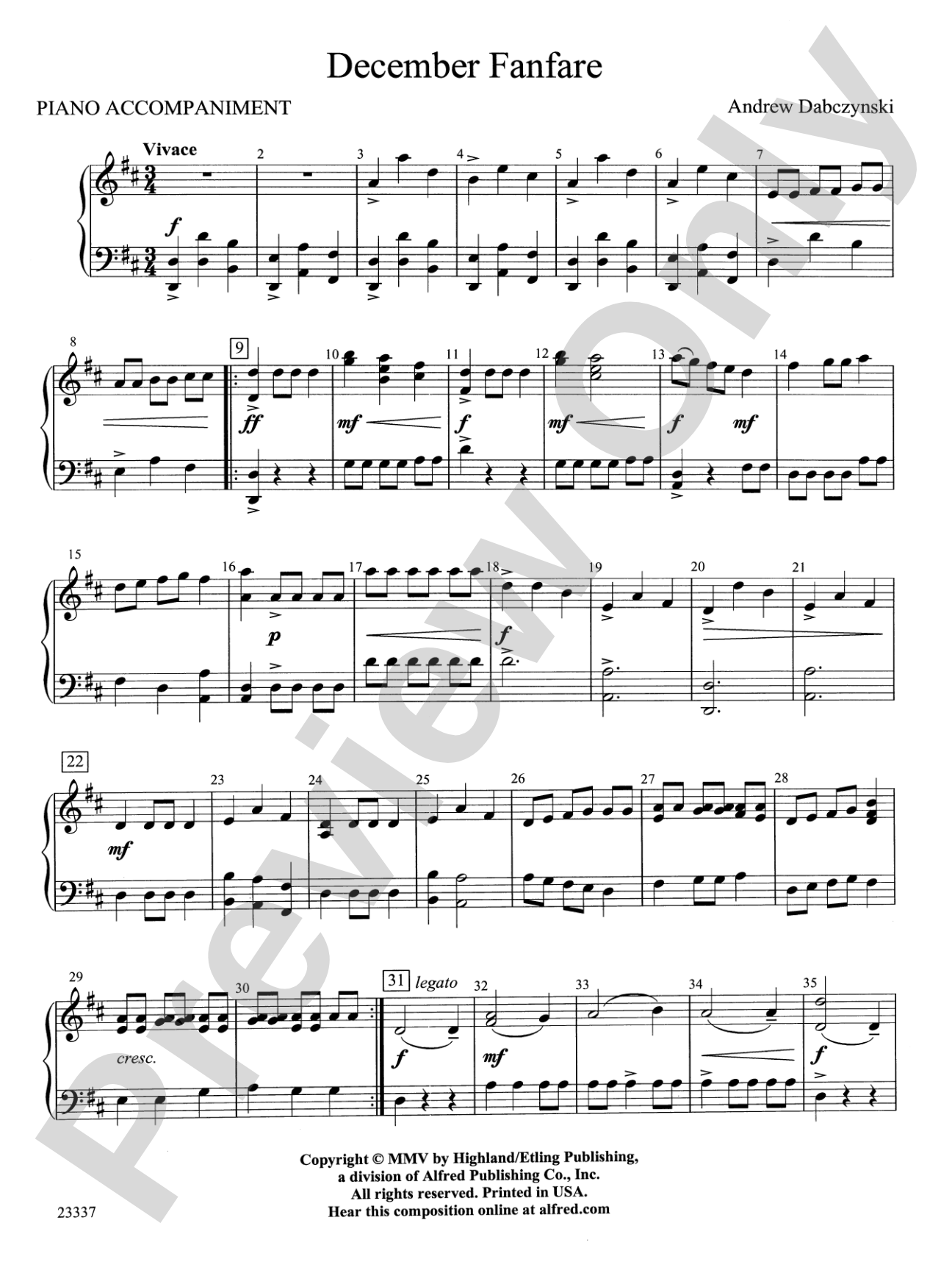 December Fanfare: Piano Accompaniment