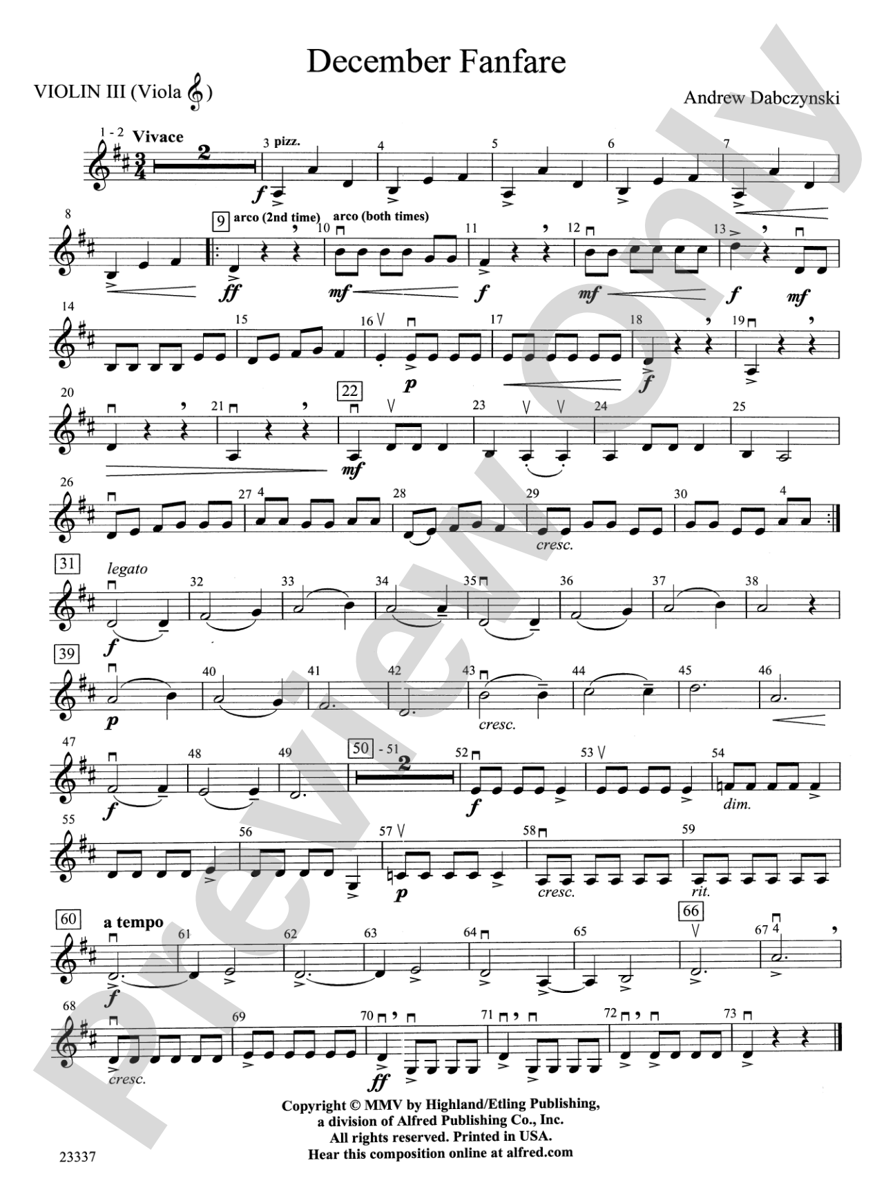 December Fanfare: 3rd Violin (Viola [TC])