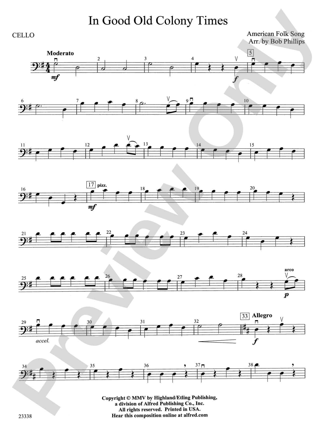 In Good Old Colony Times: Cello