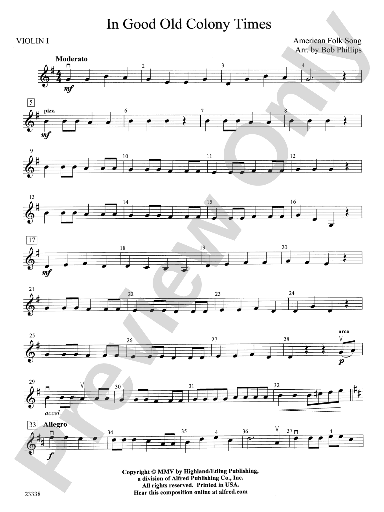In Good Old Colony Times: 1st Violin
