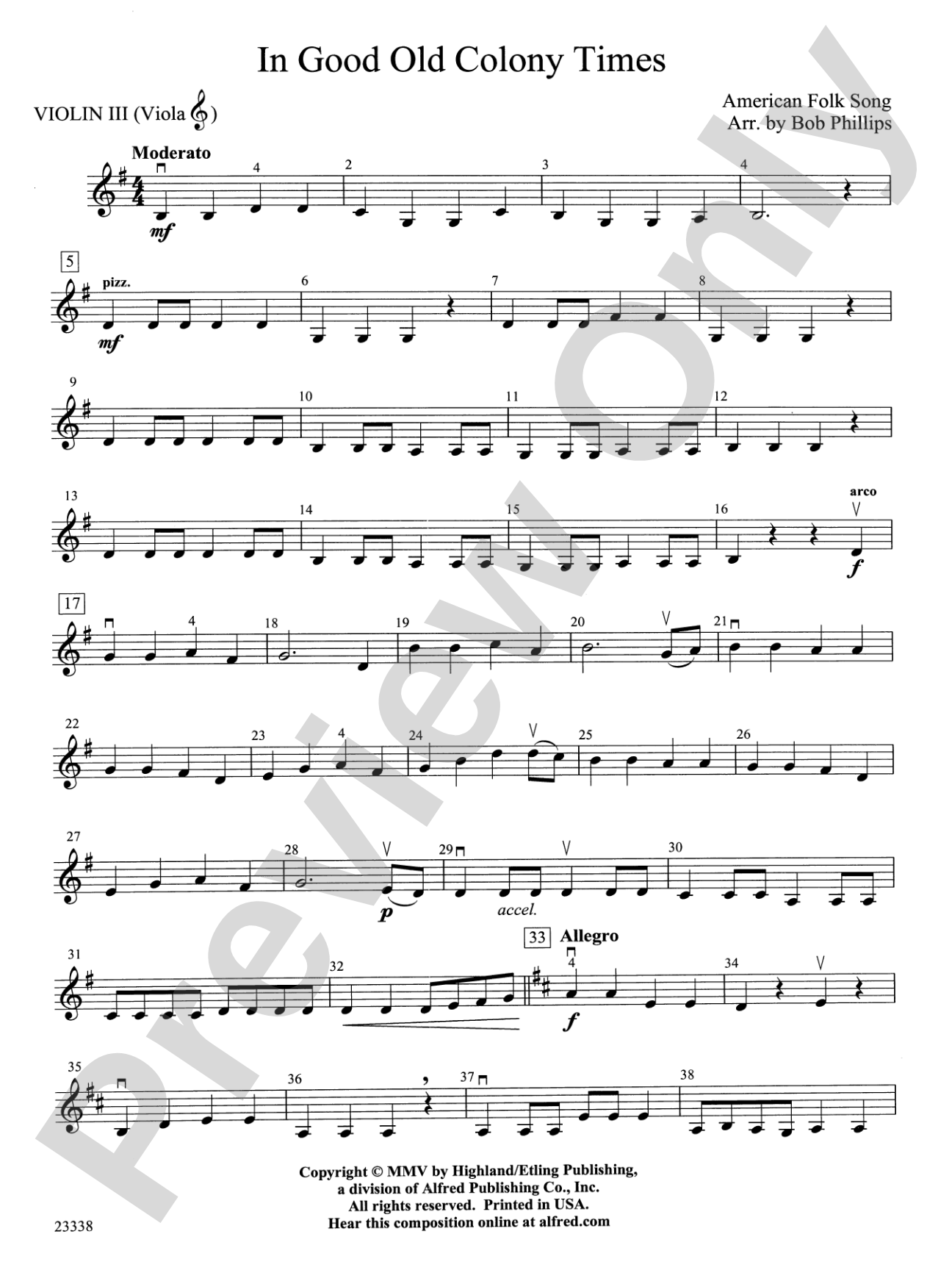 In Good Old Colony Times: 3rd Violin (Viola [TC])