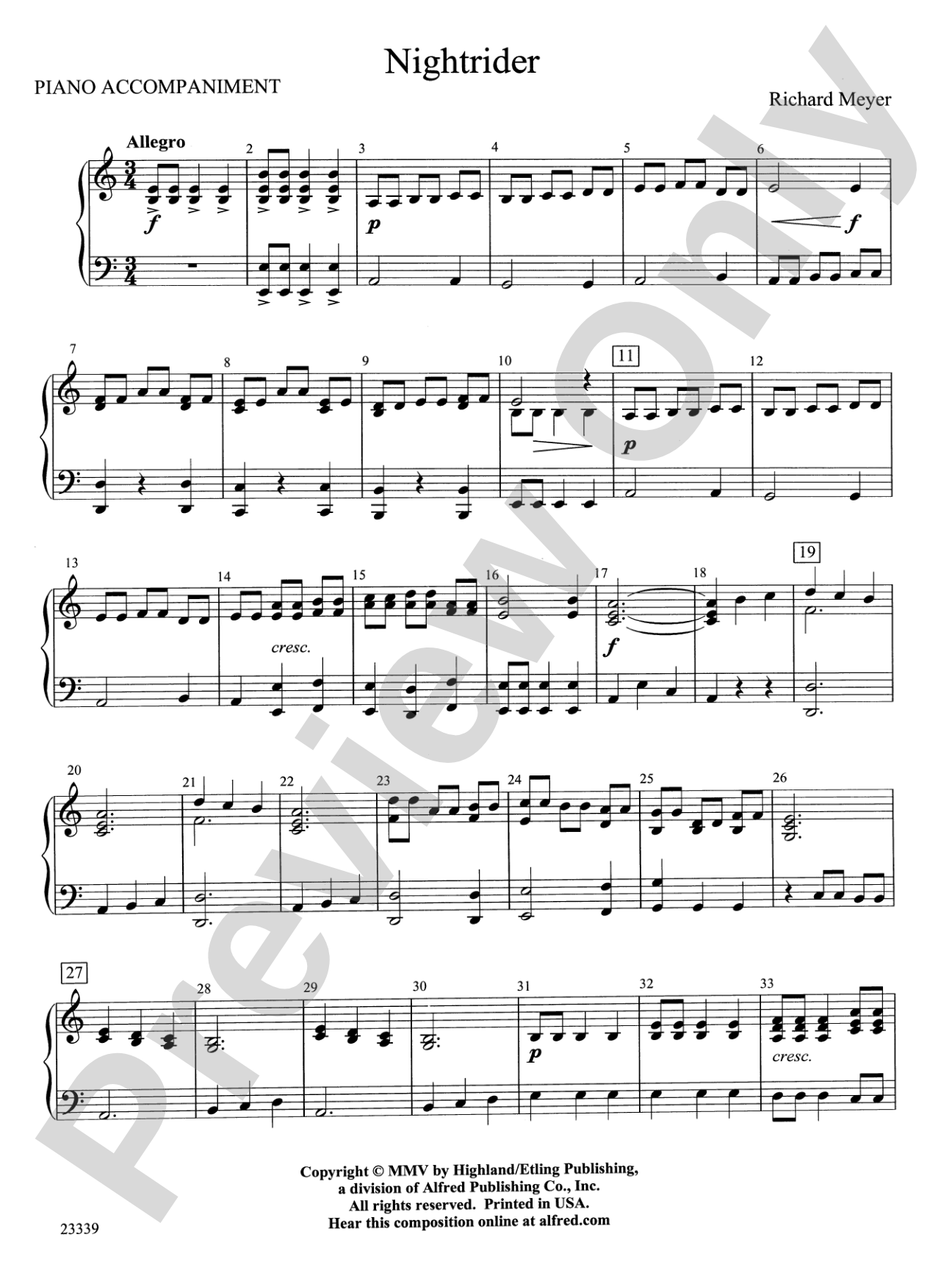 Nightrider: Piano Accompaniment