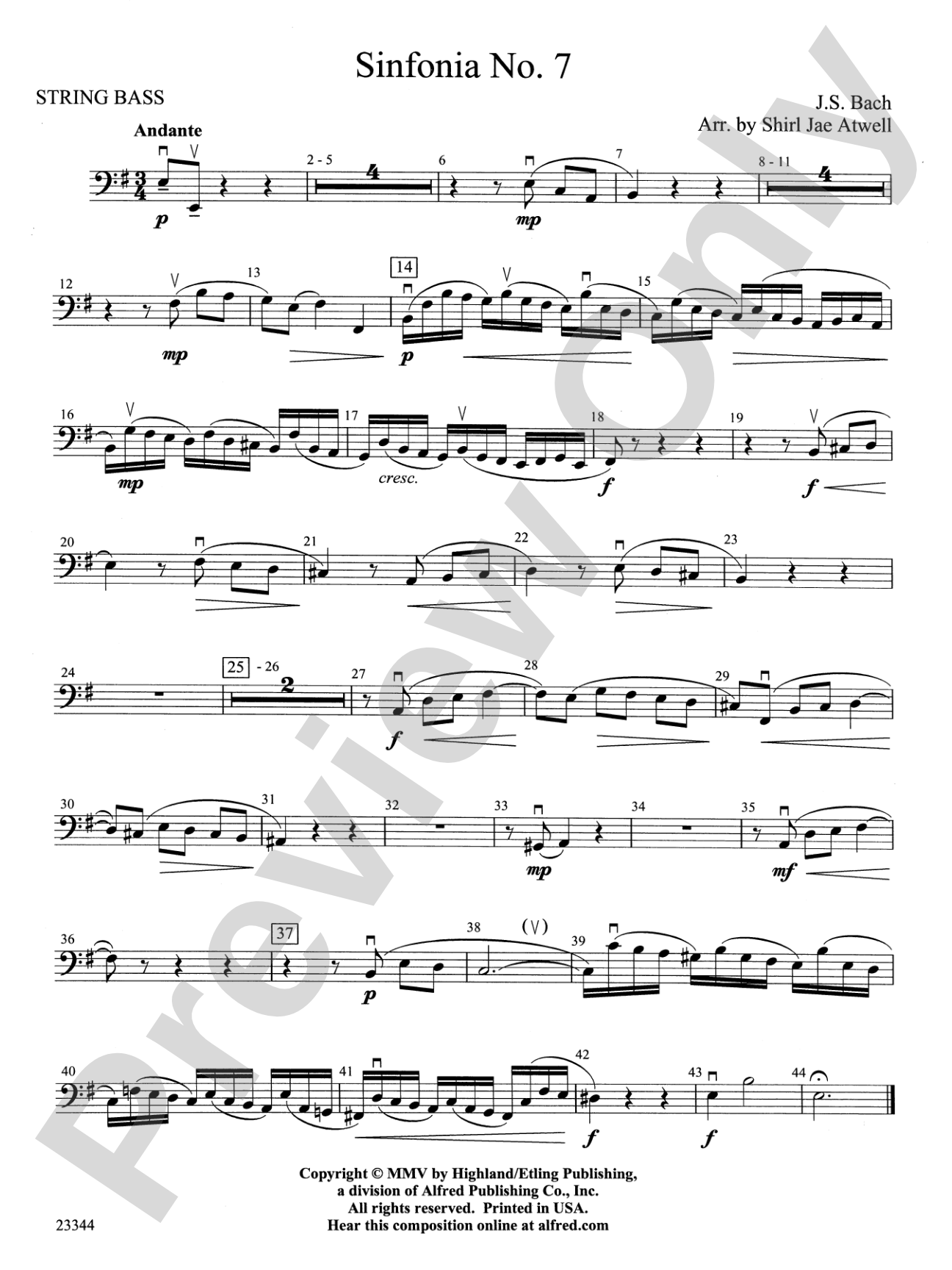 Sinfonia No. 7: String Bass