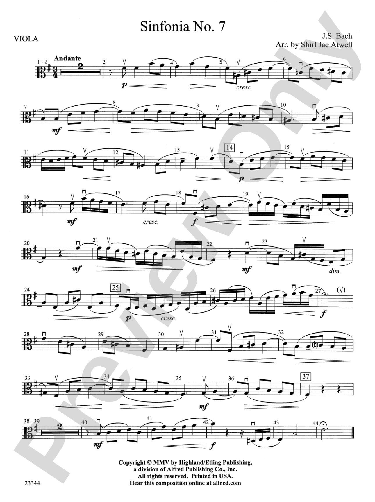 Sinfonia No. 7: Viola