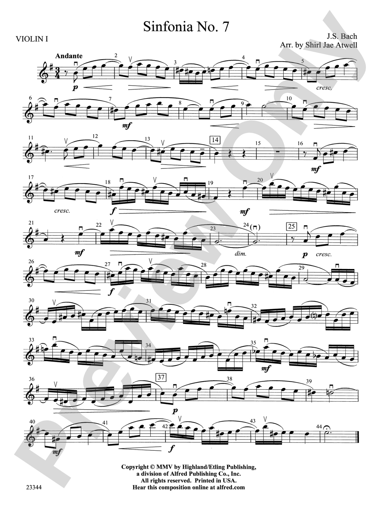 Sinfonia No. 7: 1st Violin