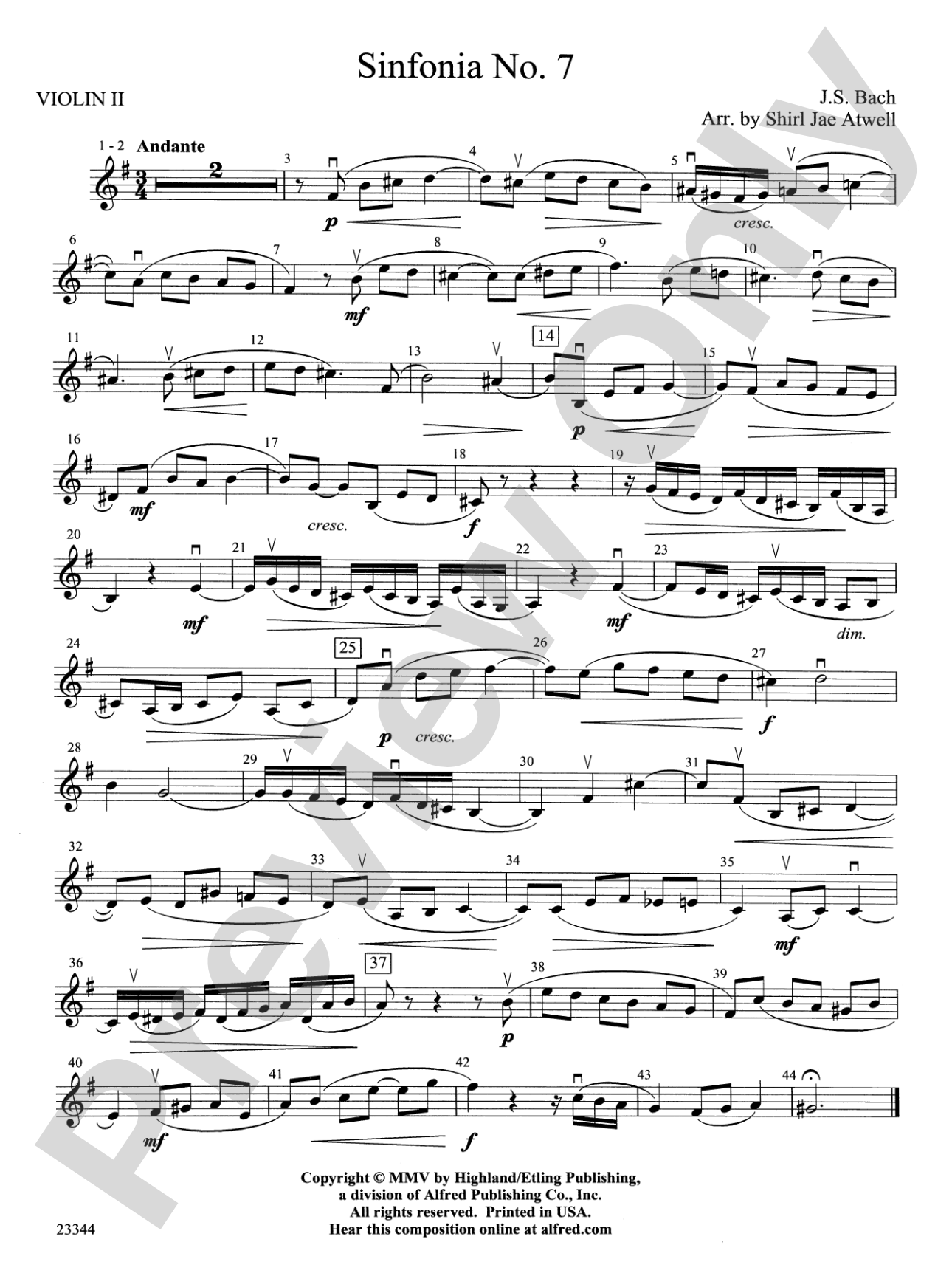 Sinfonia No. 7: 2nd Violin