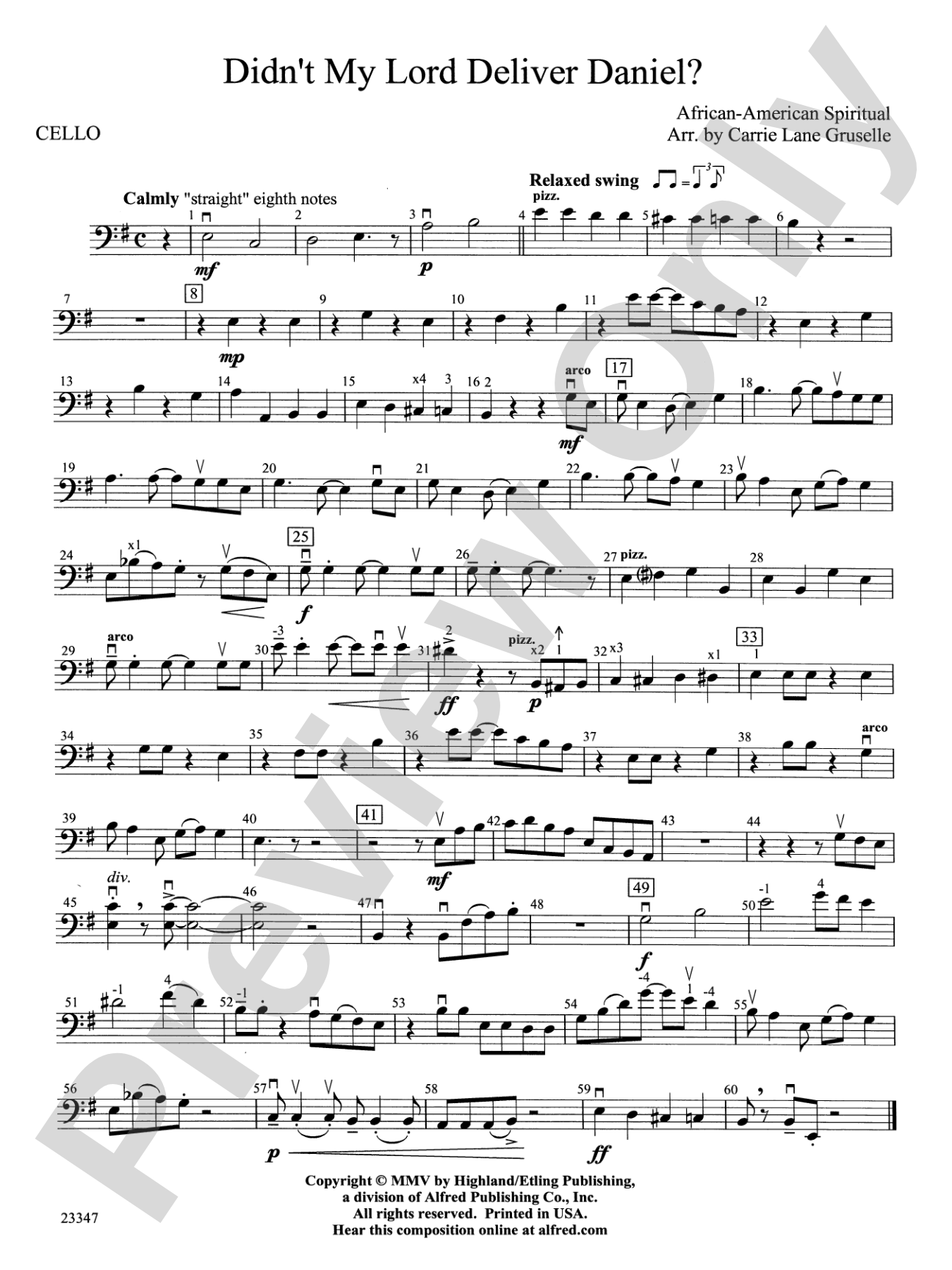 Didn't My Lord Deliver Daniel?: Cello