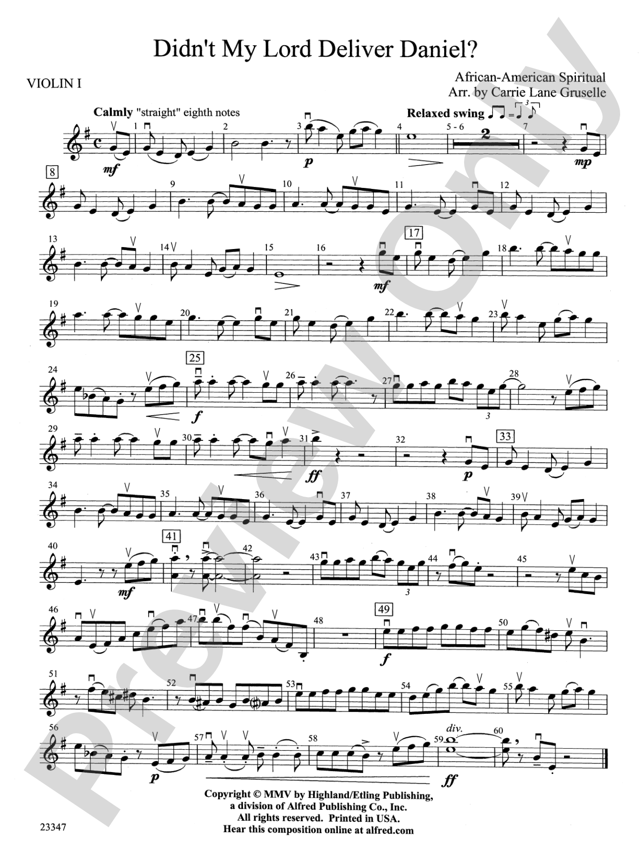 Didn't My Lord Deliver Daniel?: 1st Violin