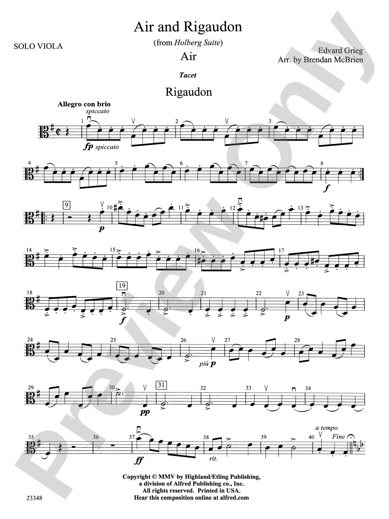 Air and Rigaudon: Solo Viola