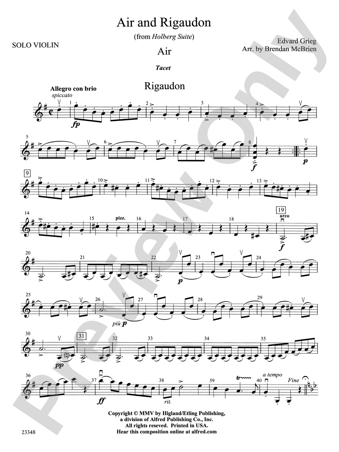 Air and Rigaudon: Solo Violin