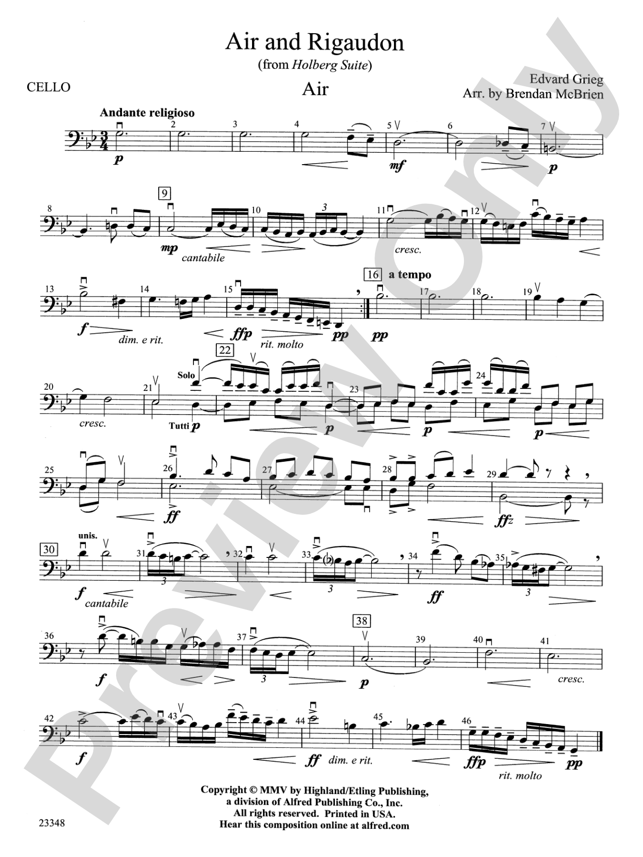 Air and Rigaudon: Cello