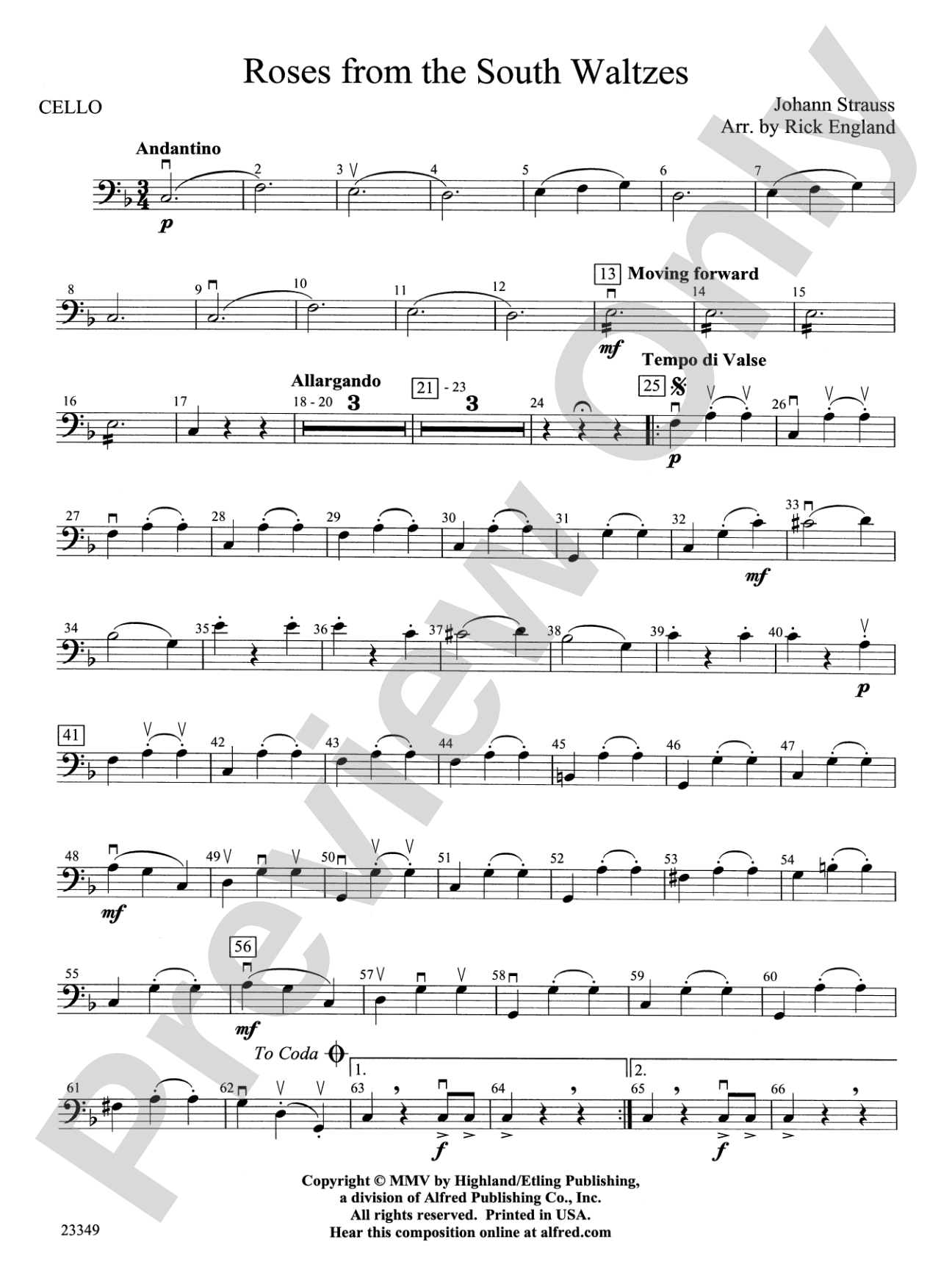 Roses from the South Waltzes: Cello