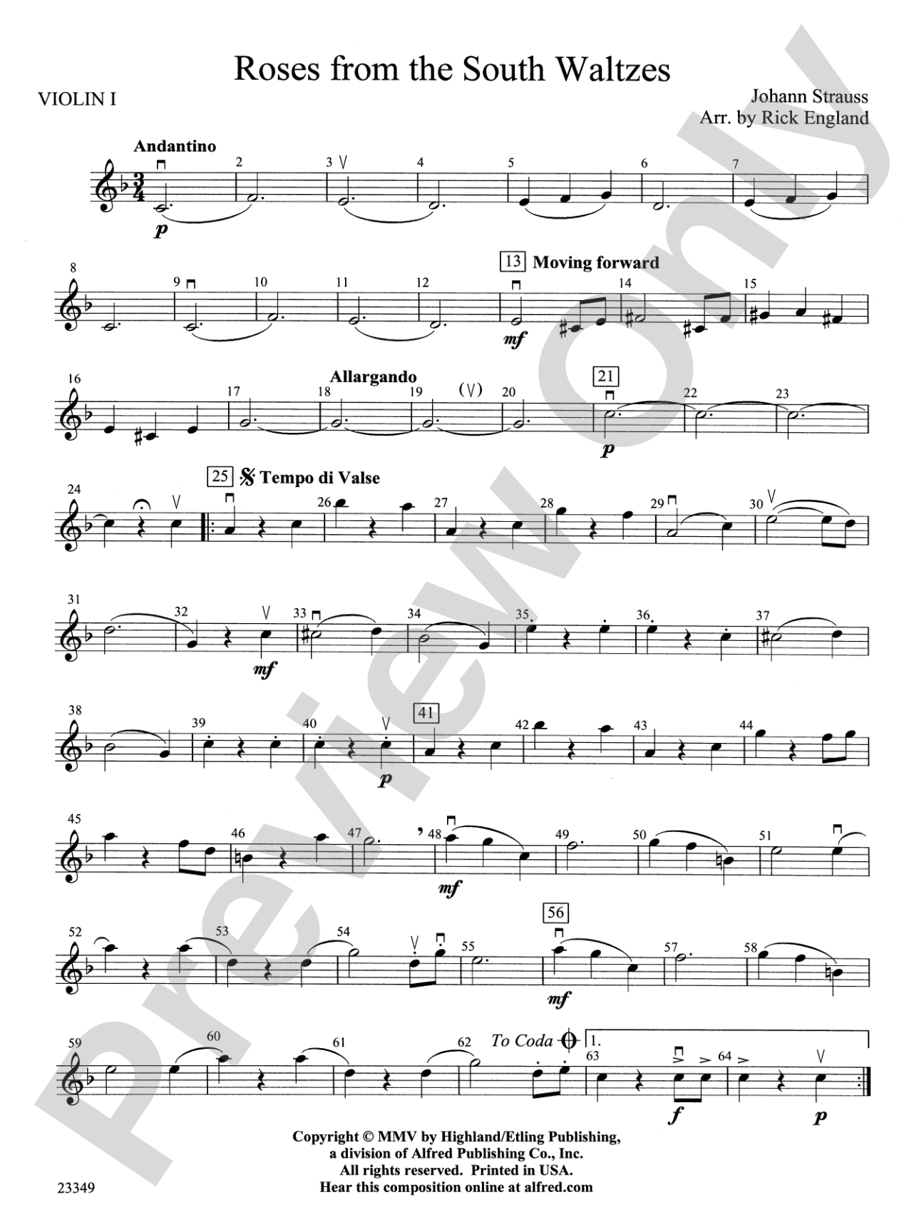 Roses from the South Waltzes: 1st Violin