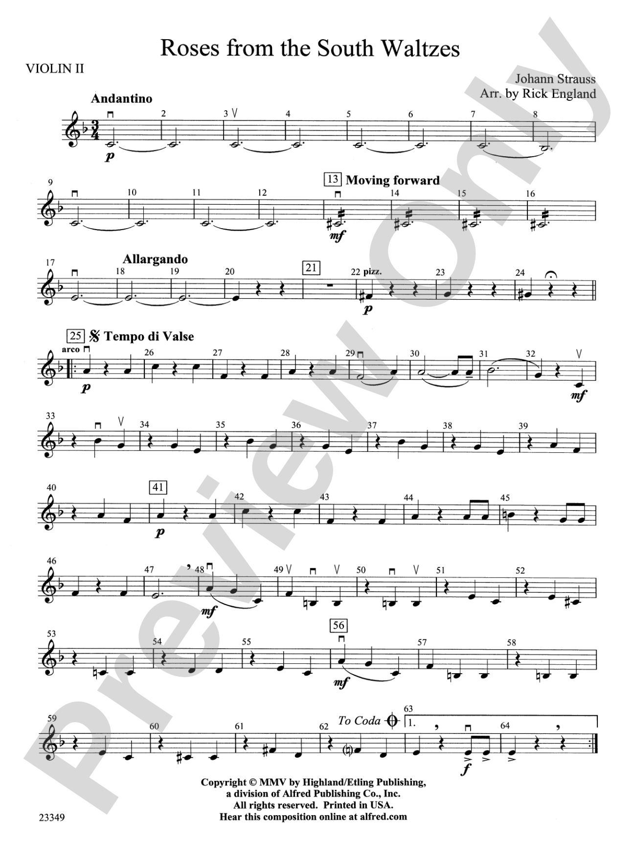 Roses from the South Waltzes: 2nd Violin