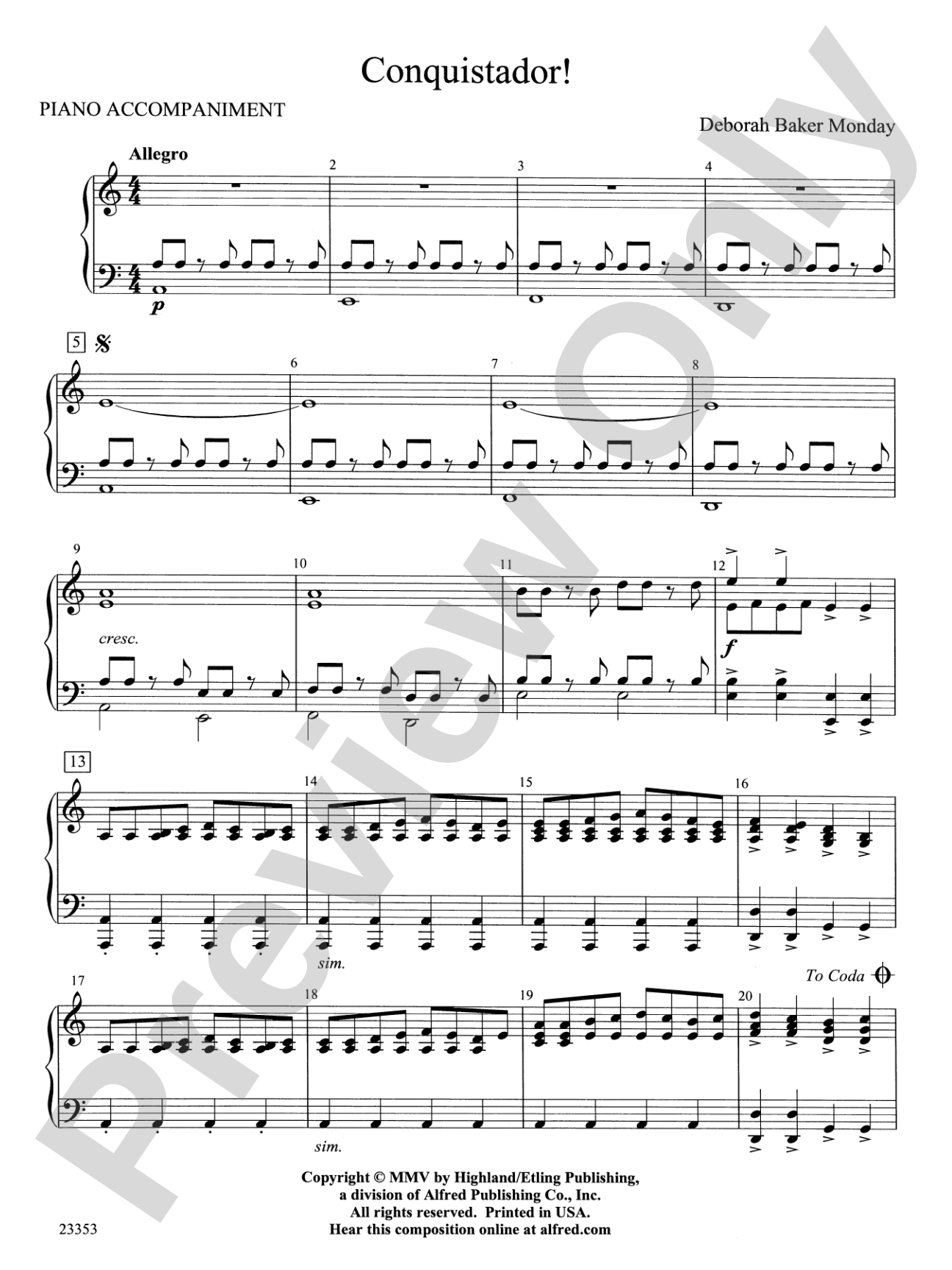 Conquistador!: Piano Accompaniment