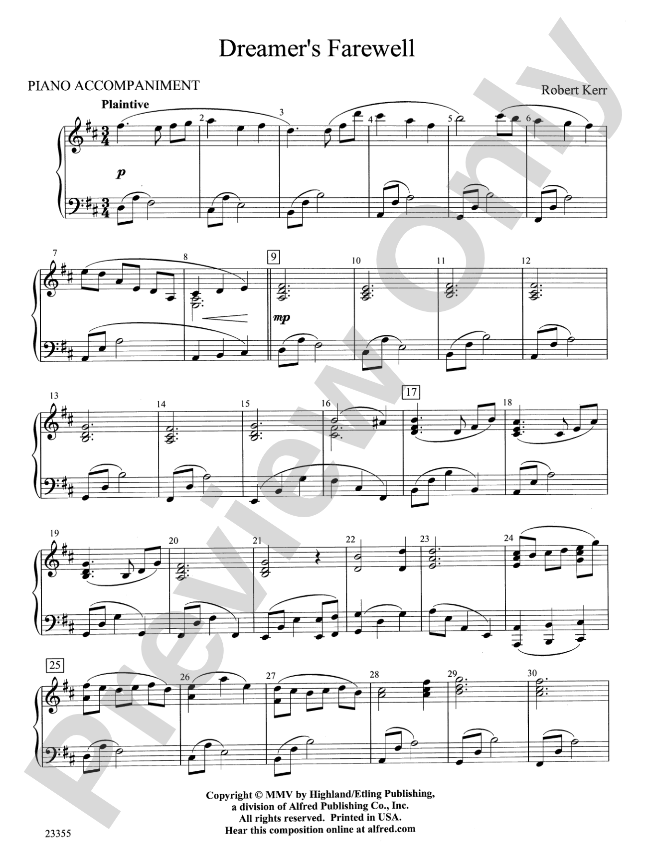 Dreamer's Farewell: Piano Accompaniment