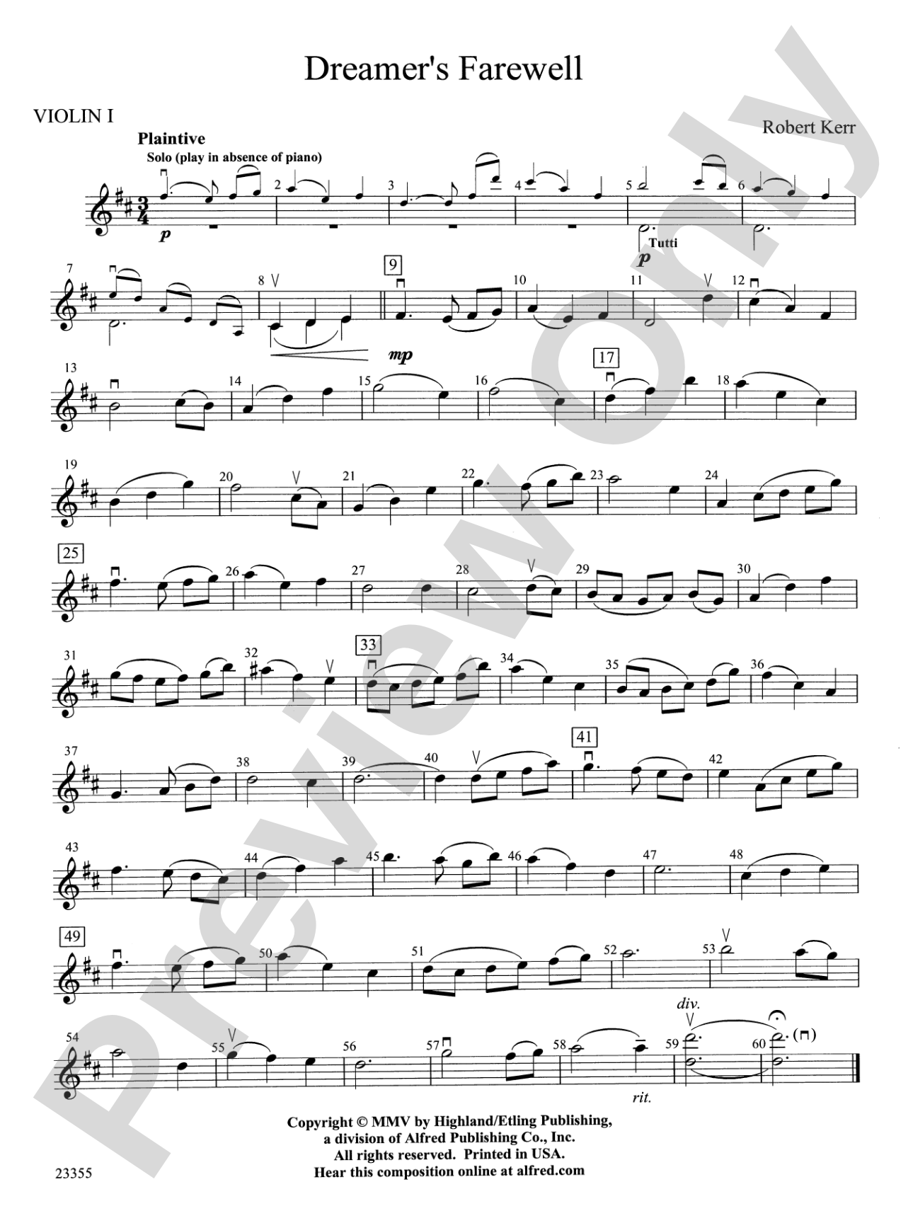 Dreamer's Farewell: 1st Violin