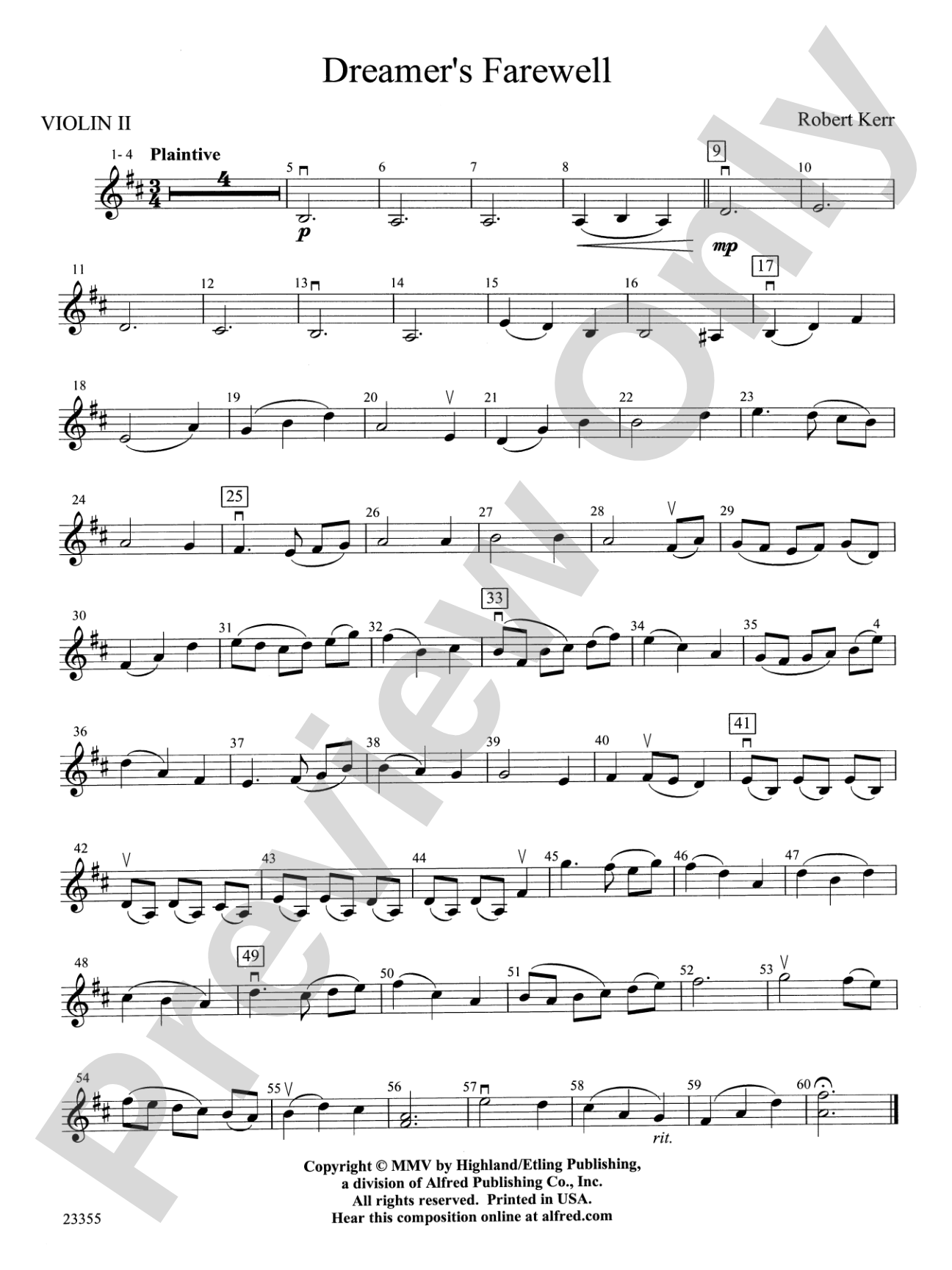 Dreamer's Farewell: 2nd Violin