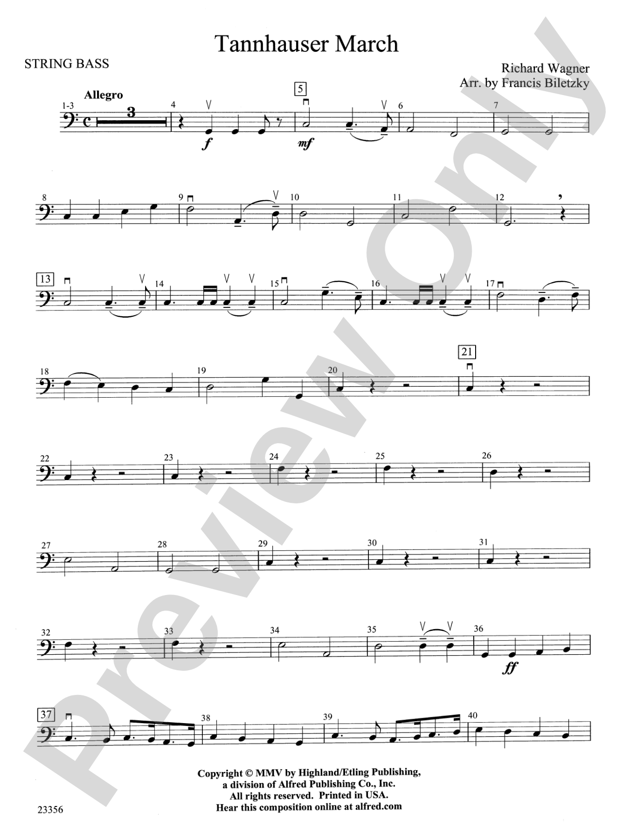 Tannhäuser March: String Bass