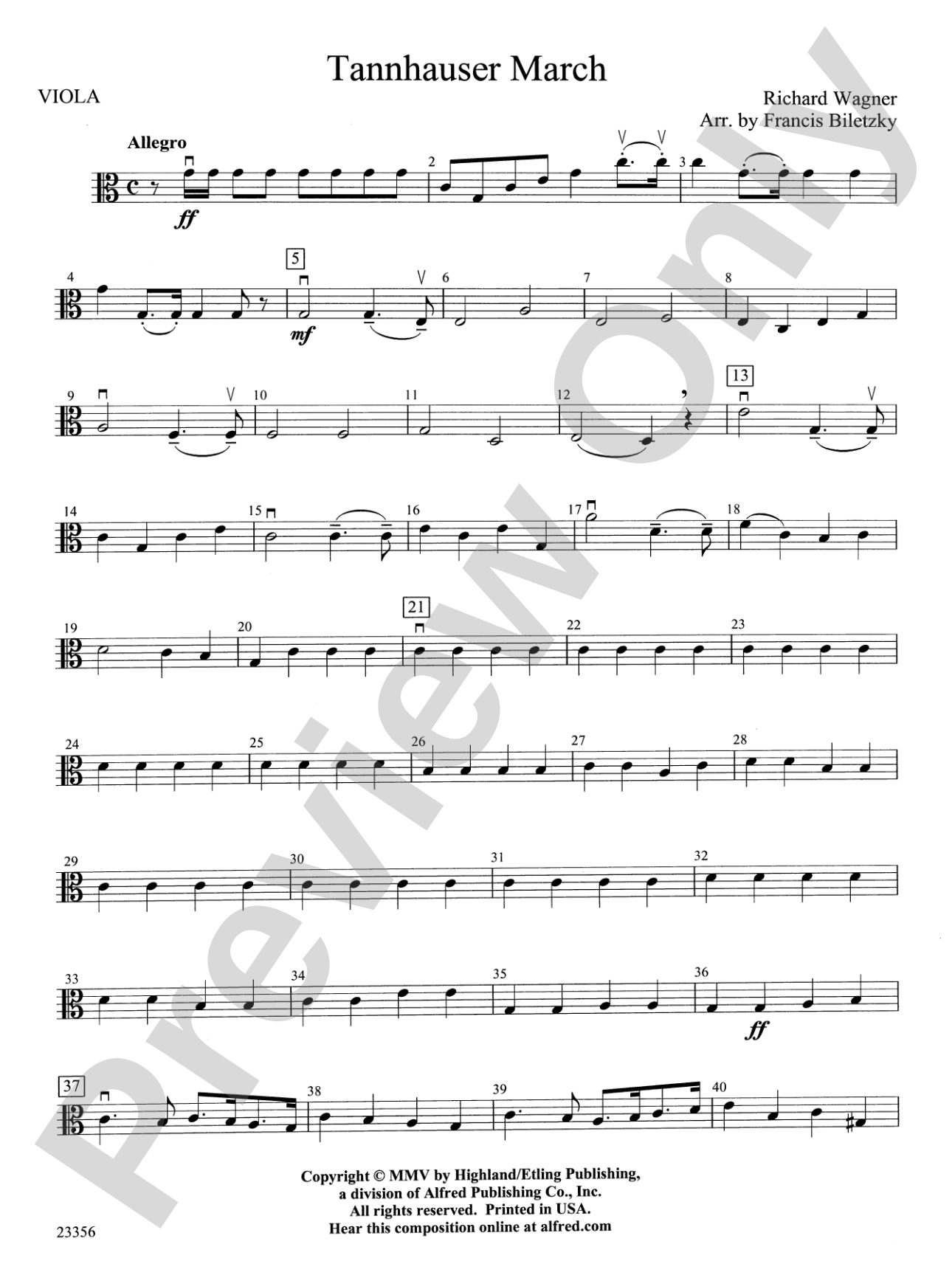 Tannhäuser March: Viola