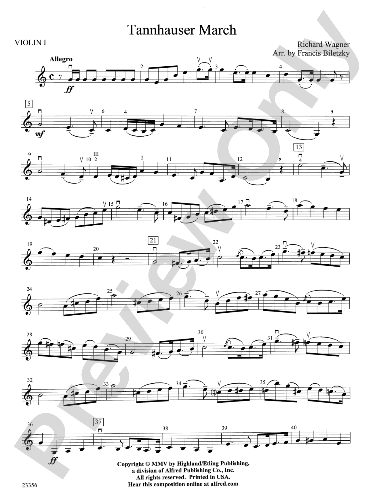 Tannhäuser March: 1st Violin