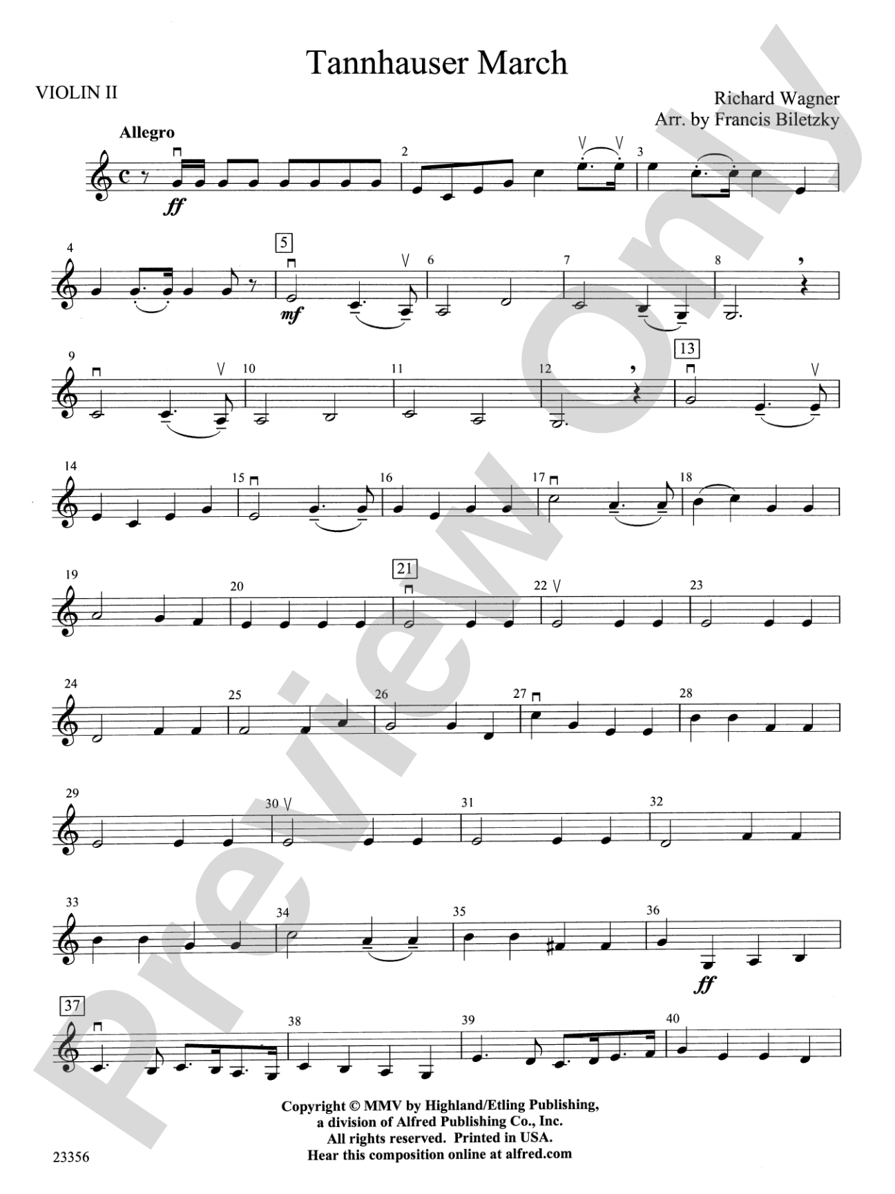 Tannhäuser March: 2nd Violin