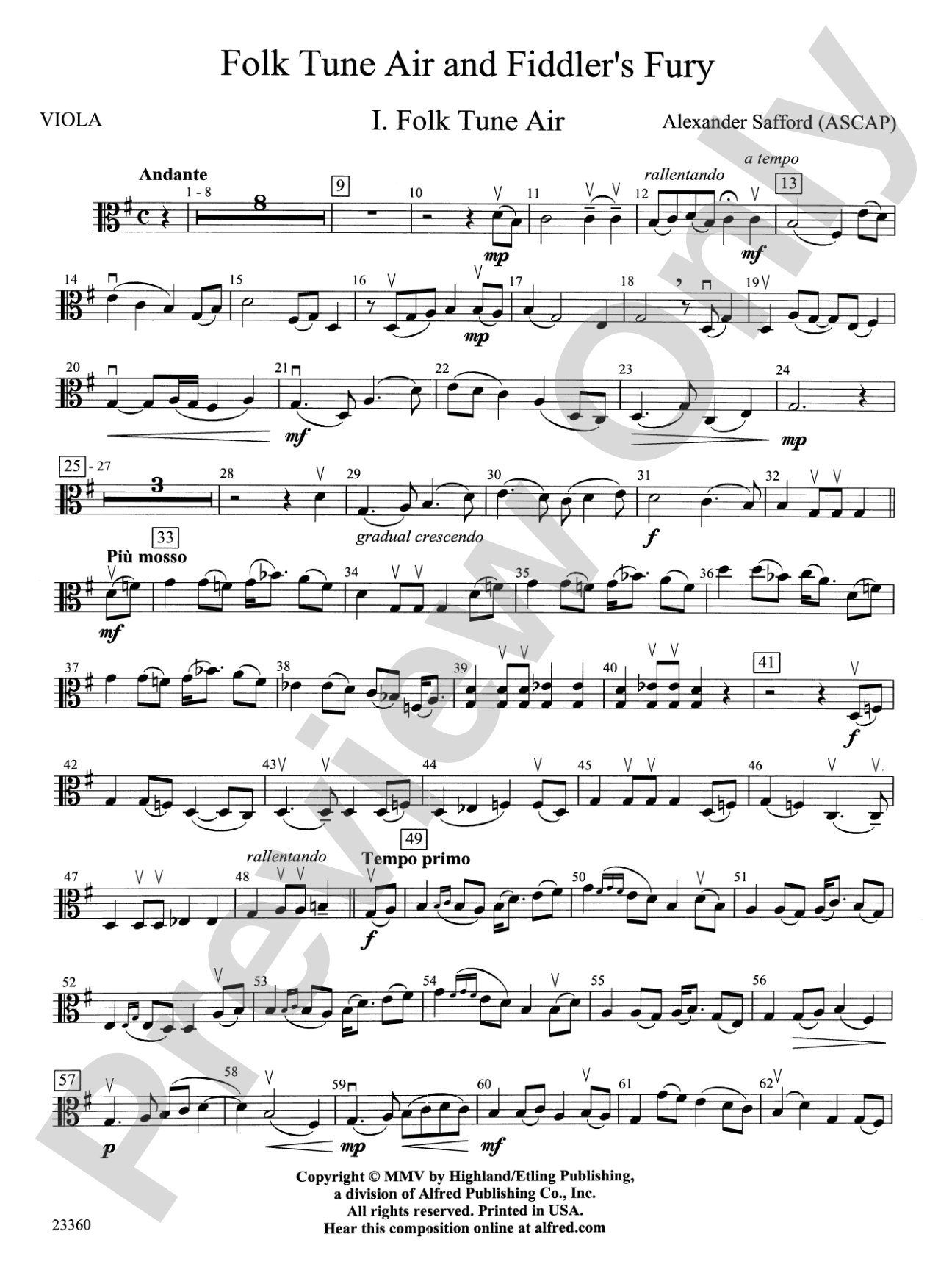 Folk Tune Air and Fiddler's Fury: Viola