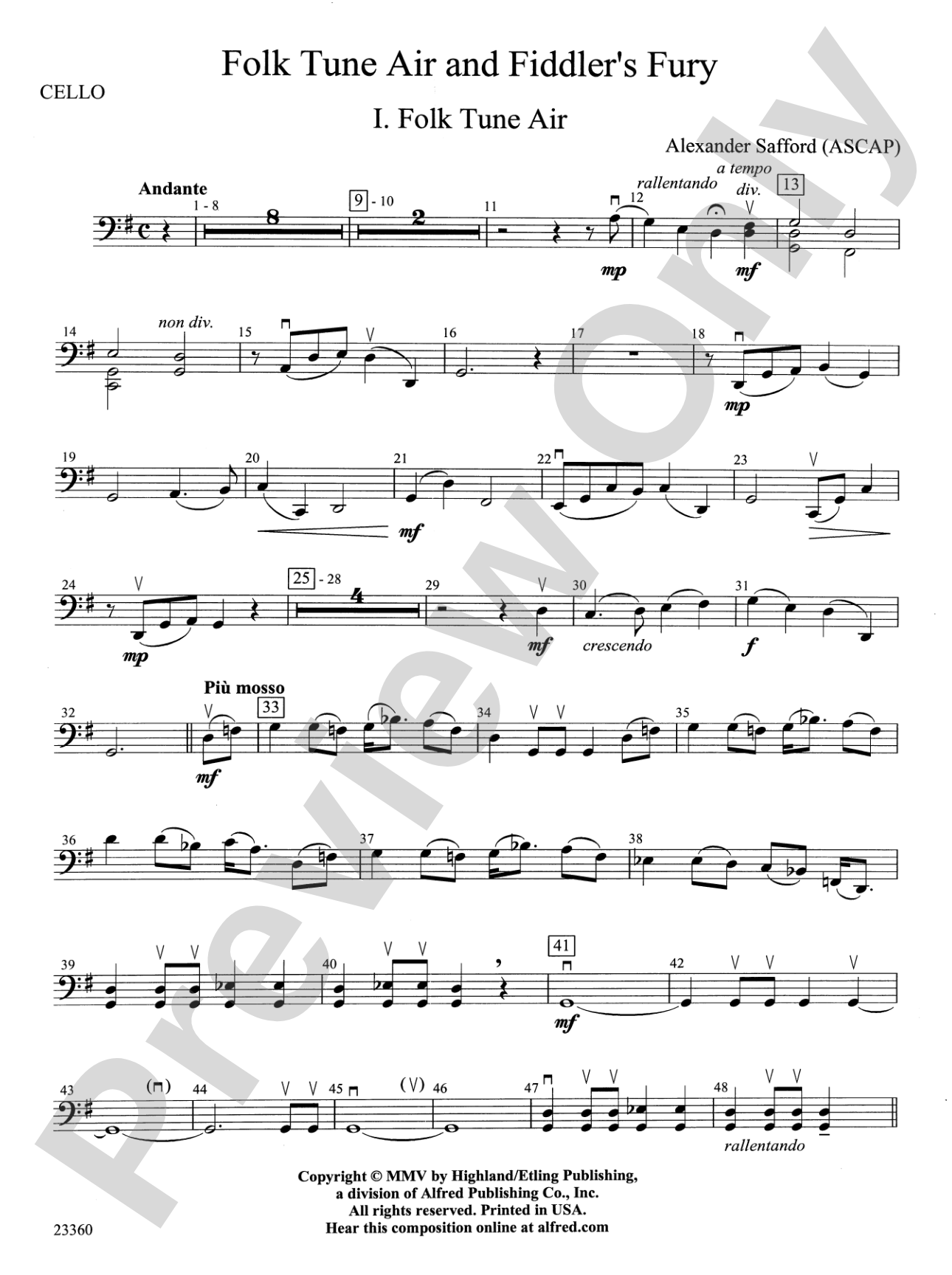 Folk Tune Air and Fiddler's Fury: Cello