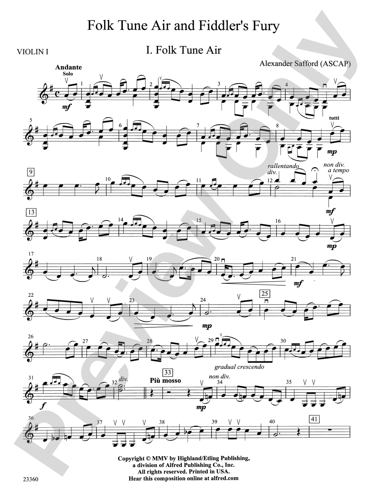 Folk Tune Air and Fiddler's Fury: 1st Violin