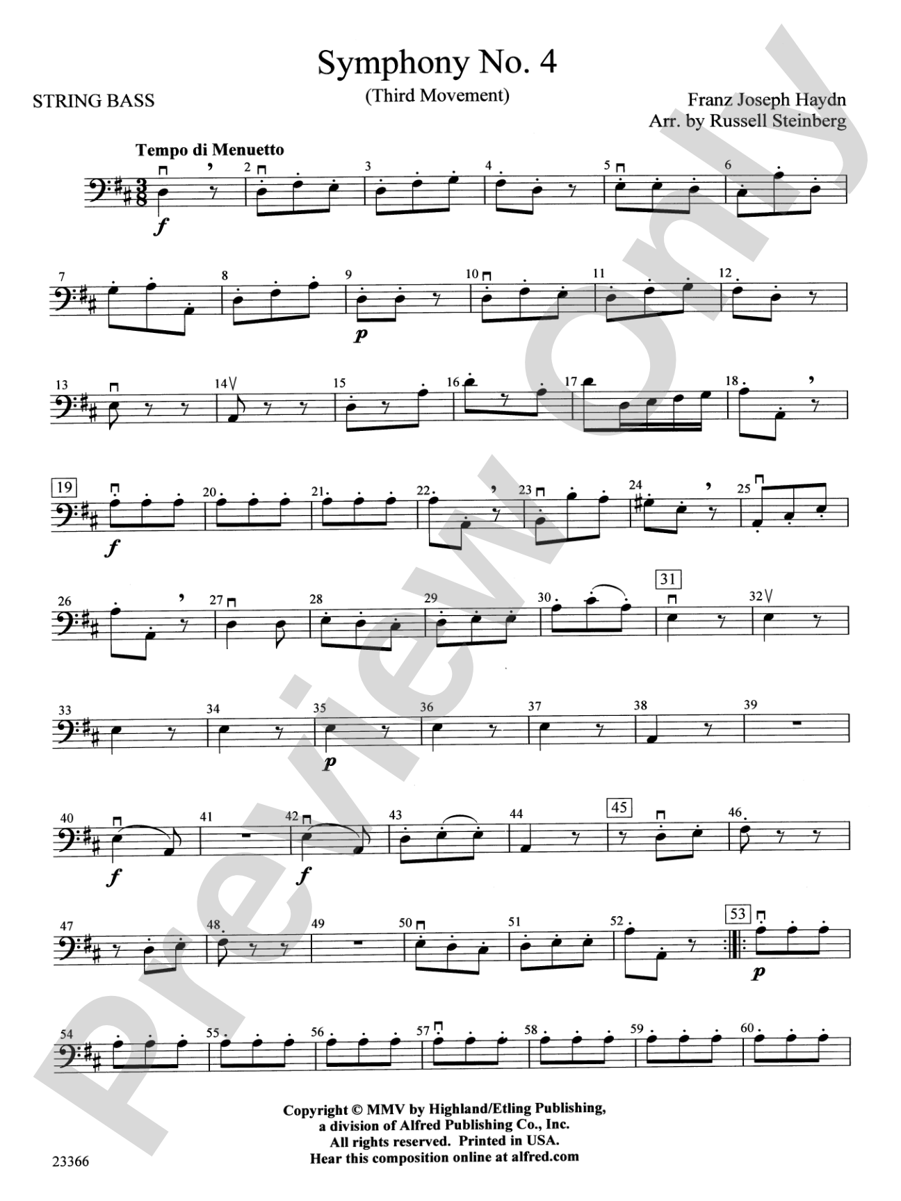 Symphony No. 4 (Third Movement): String Bass