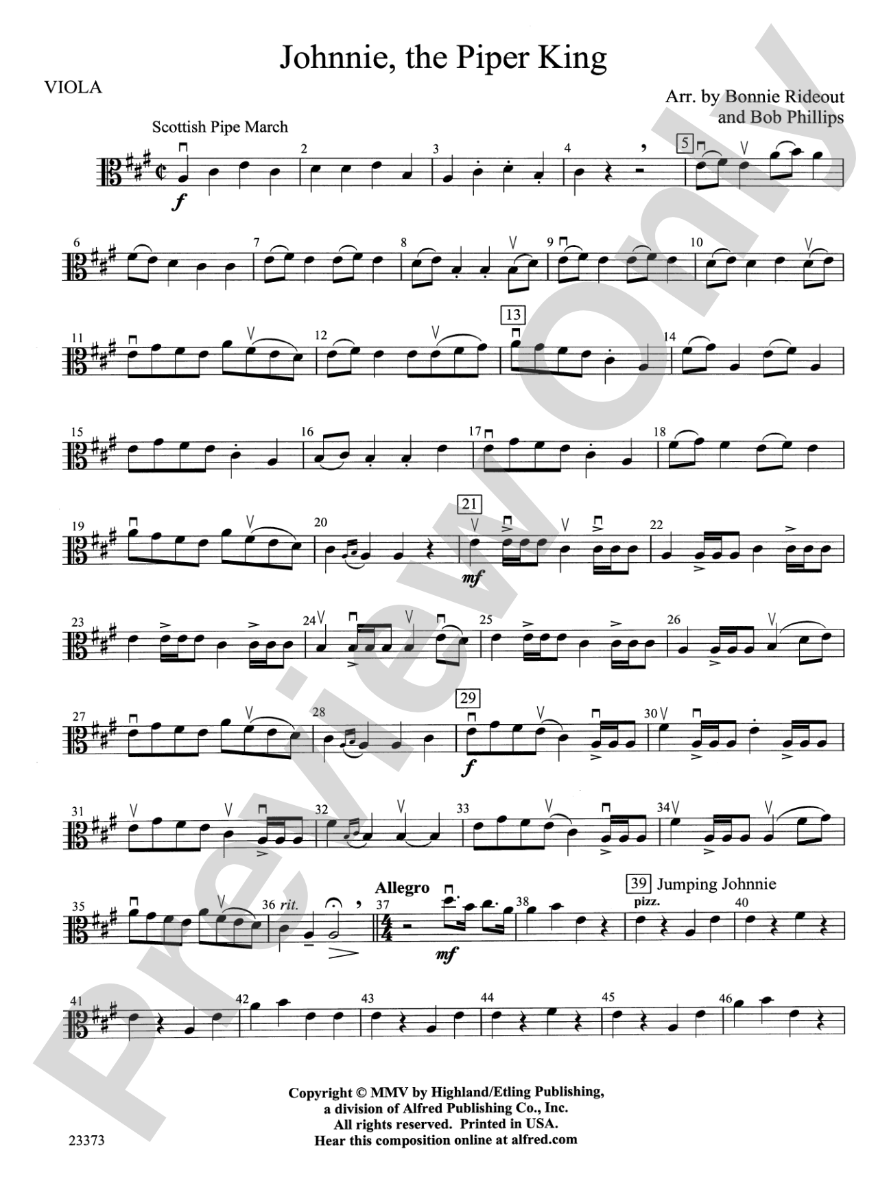 Johnnie, the Piper: Viola