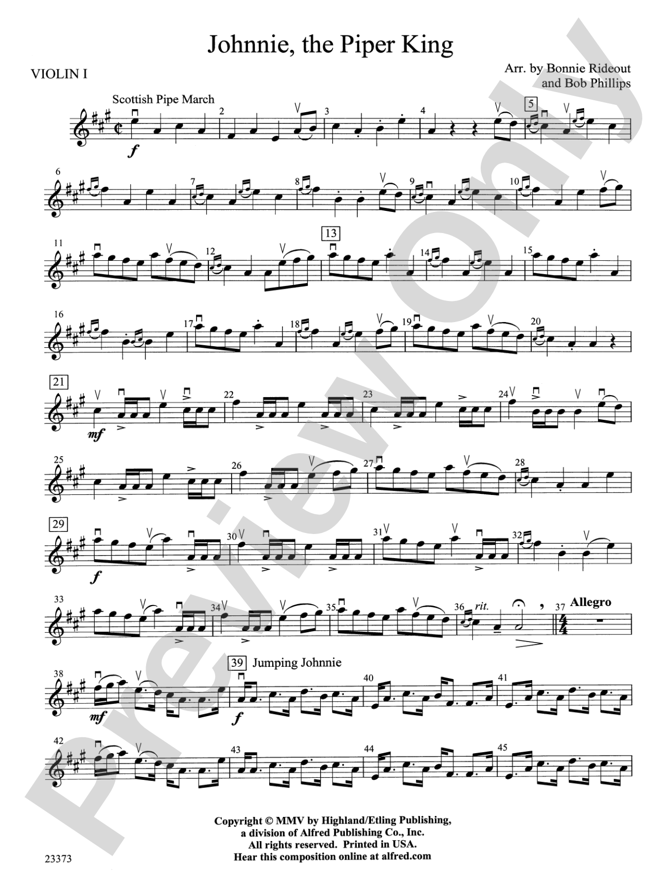 Johnnie, the Piper: 1st Violin
