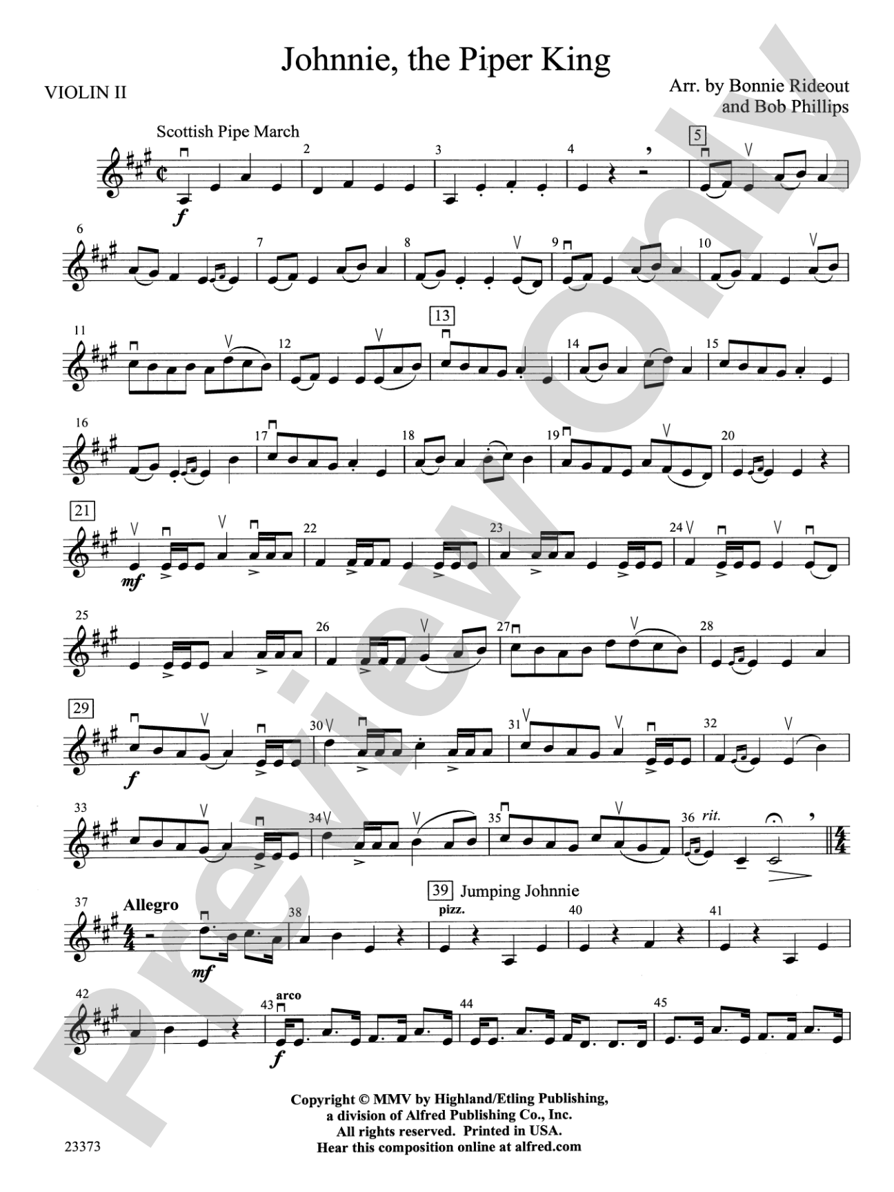 Johnnie, the Piper: 2nd Violin