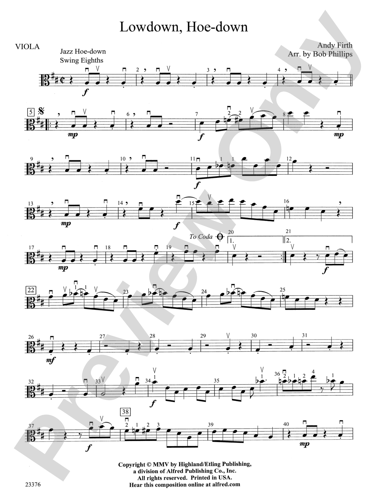 Lowdown, Hoe-down: Viola