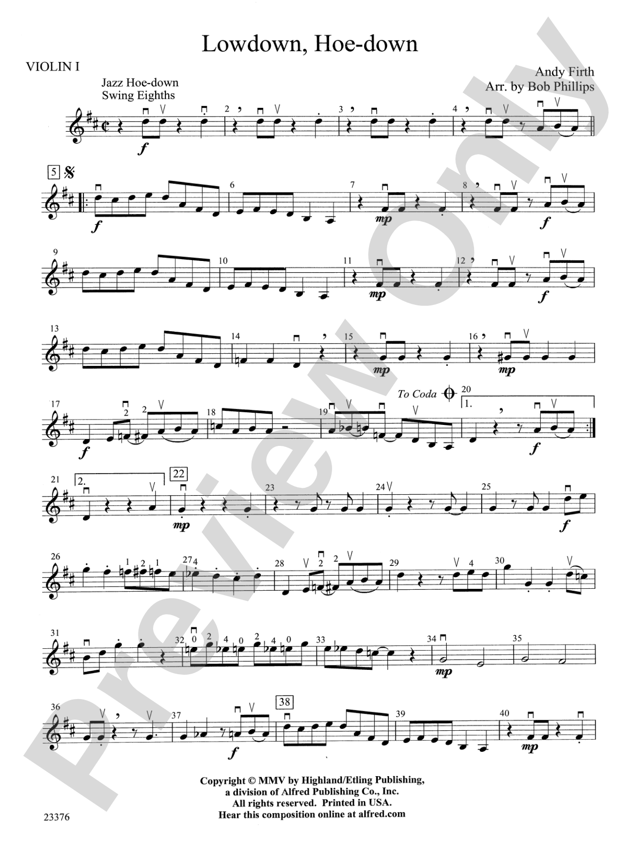 Lowdown, Hoe-down: 1st Violin