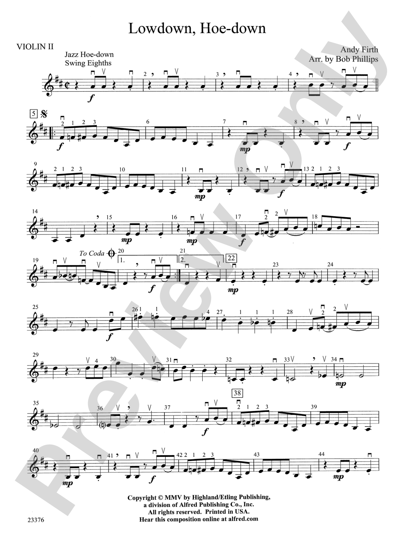 Lowdown, Hoe-down: 2nd Violin
