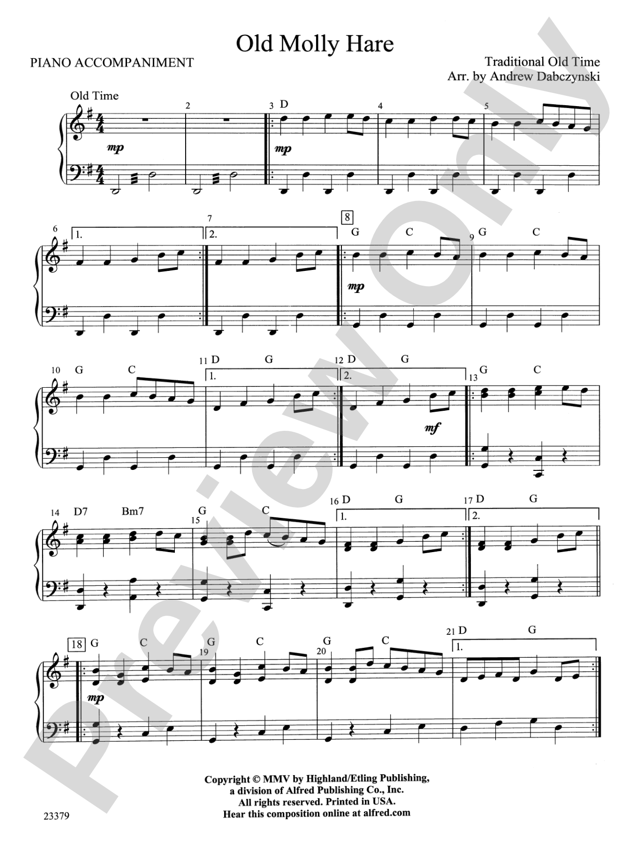 Old Molly Hare: Piano Accompaniment