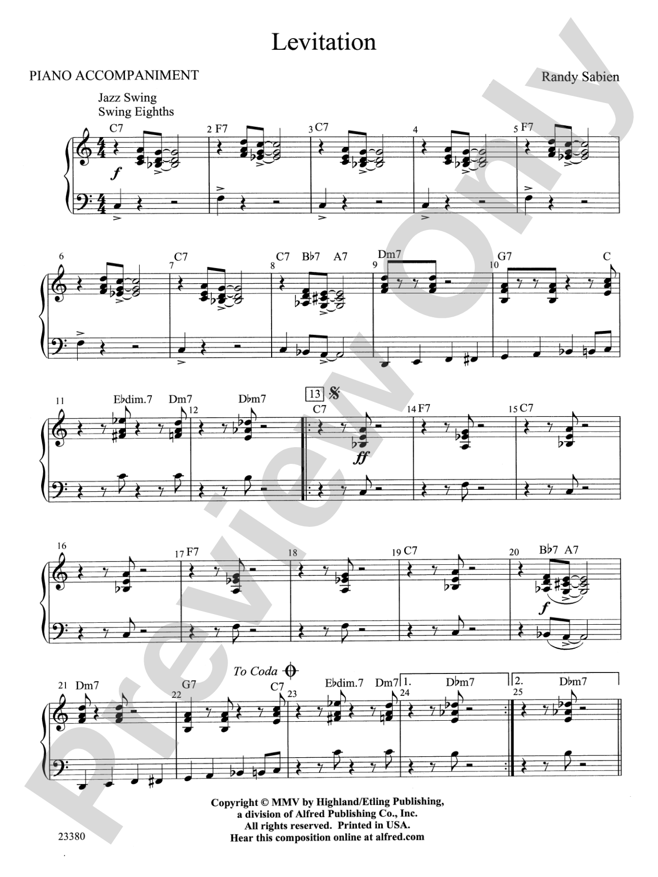 Levitation: Piano Accompaniment